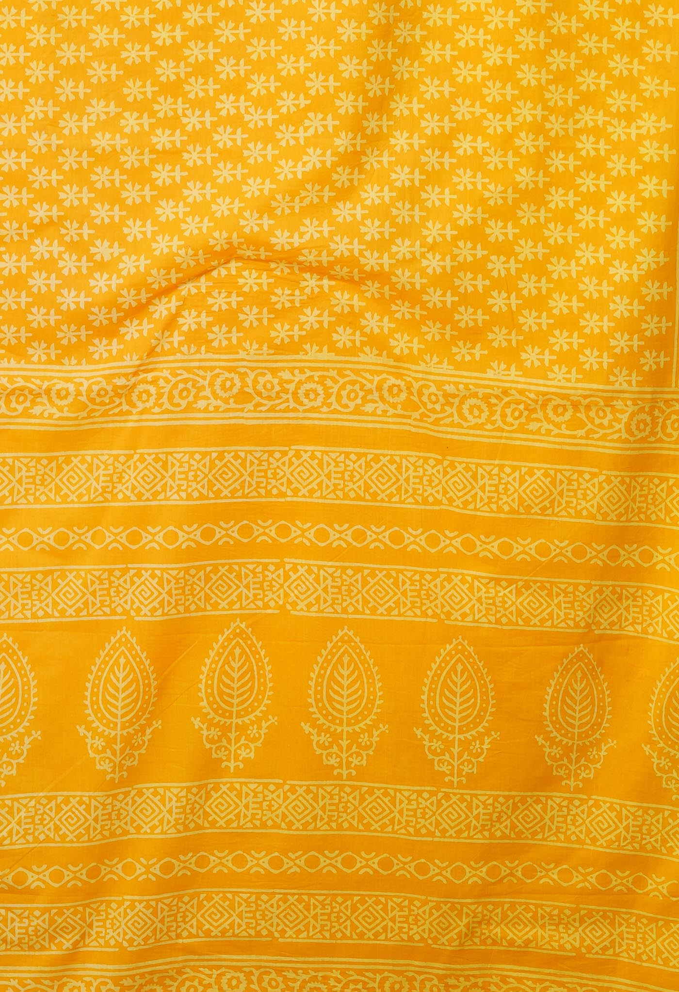 Yellow Pure Hand Block Printed Soft Cotton Saree-UNM79614