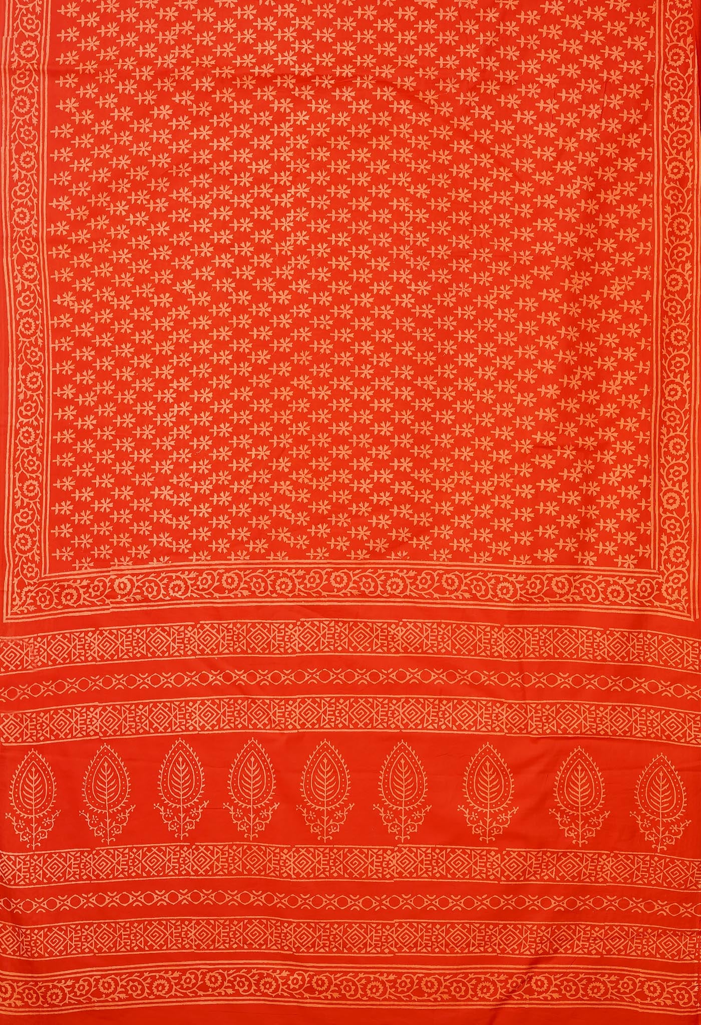 Red Pure Hand Block Printed Soft Cotton Saree-UNM79615