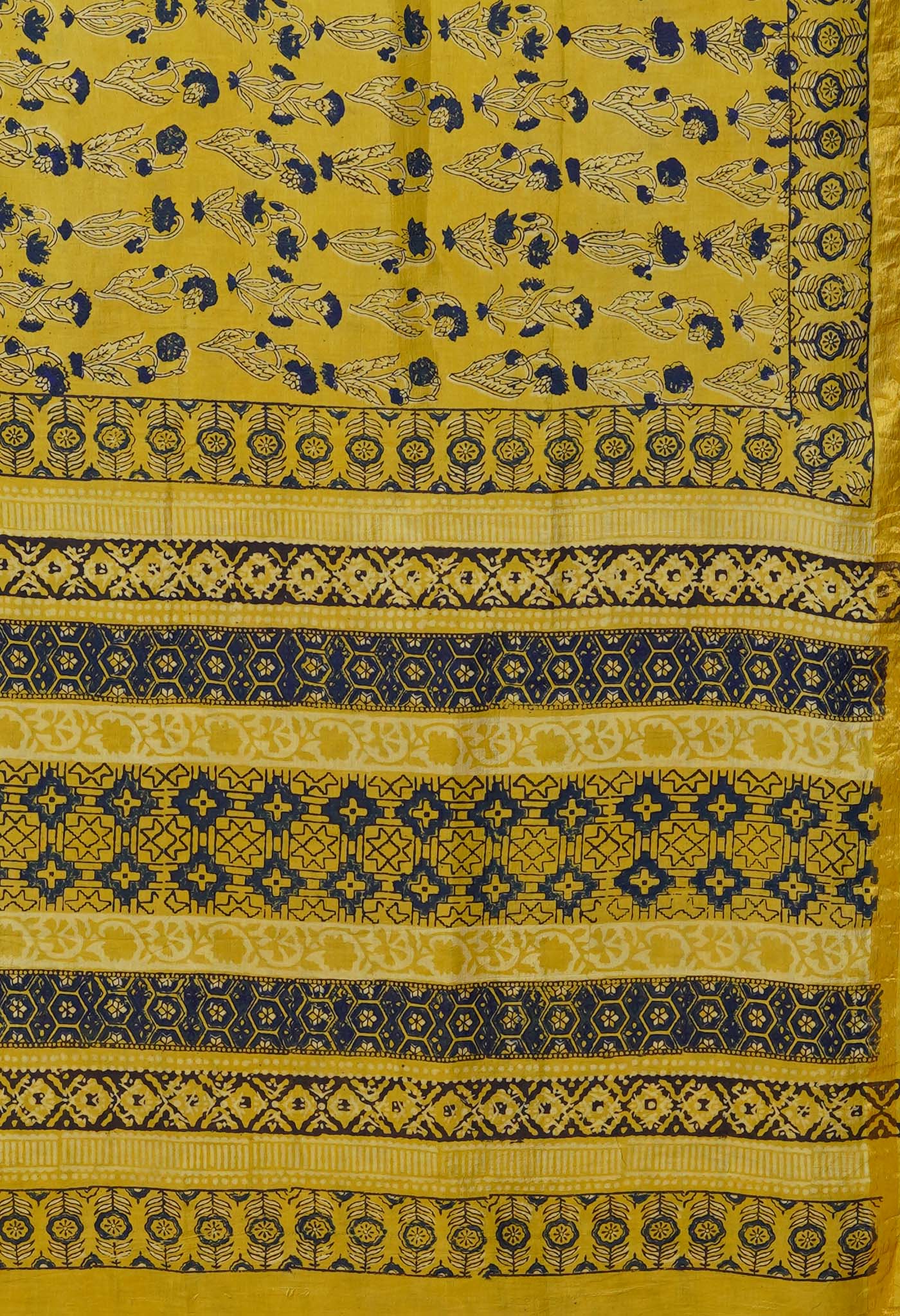 Yellow Pure Ajrakh Printed Soft Silk Saree-UNM79673