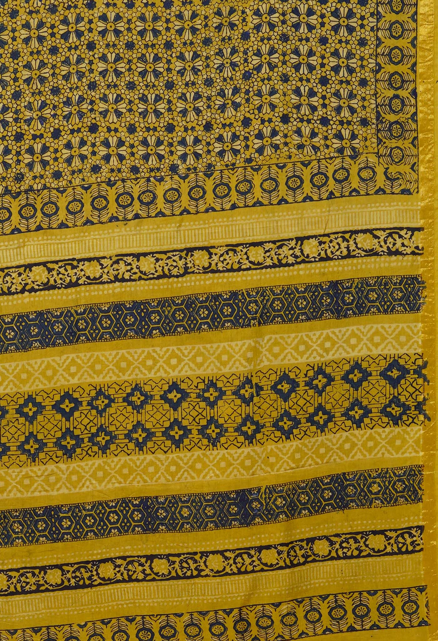 Yellow Pure Ajrakh Printed Soft Silk Saree-UNM79676