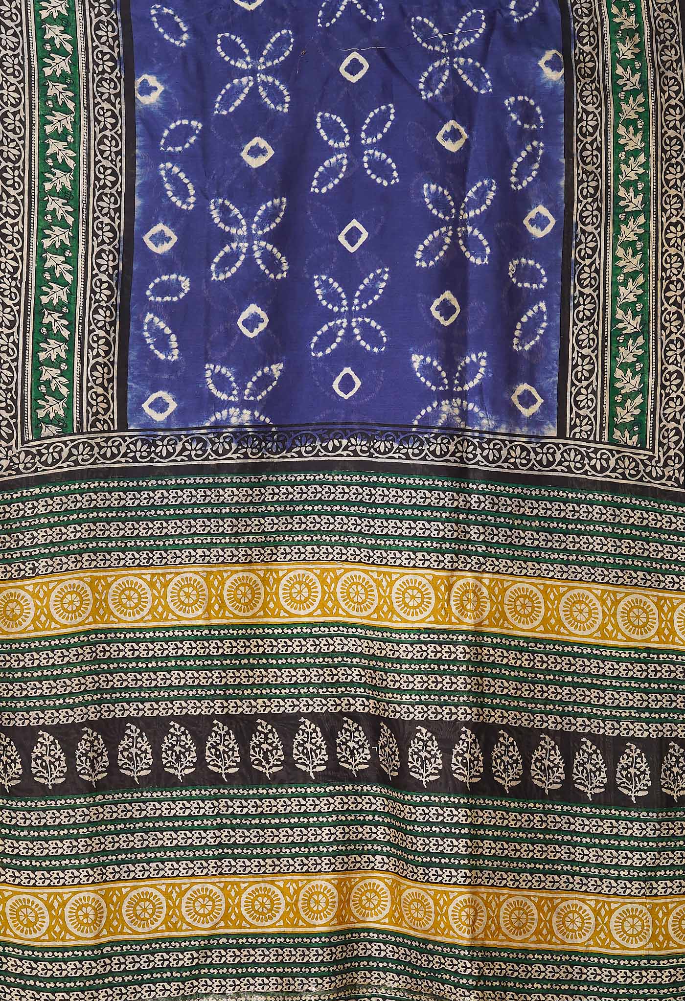 Blue Pure Shibori Bagru Block Printed Chanderi Sico Saree-UNM79725