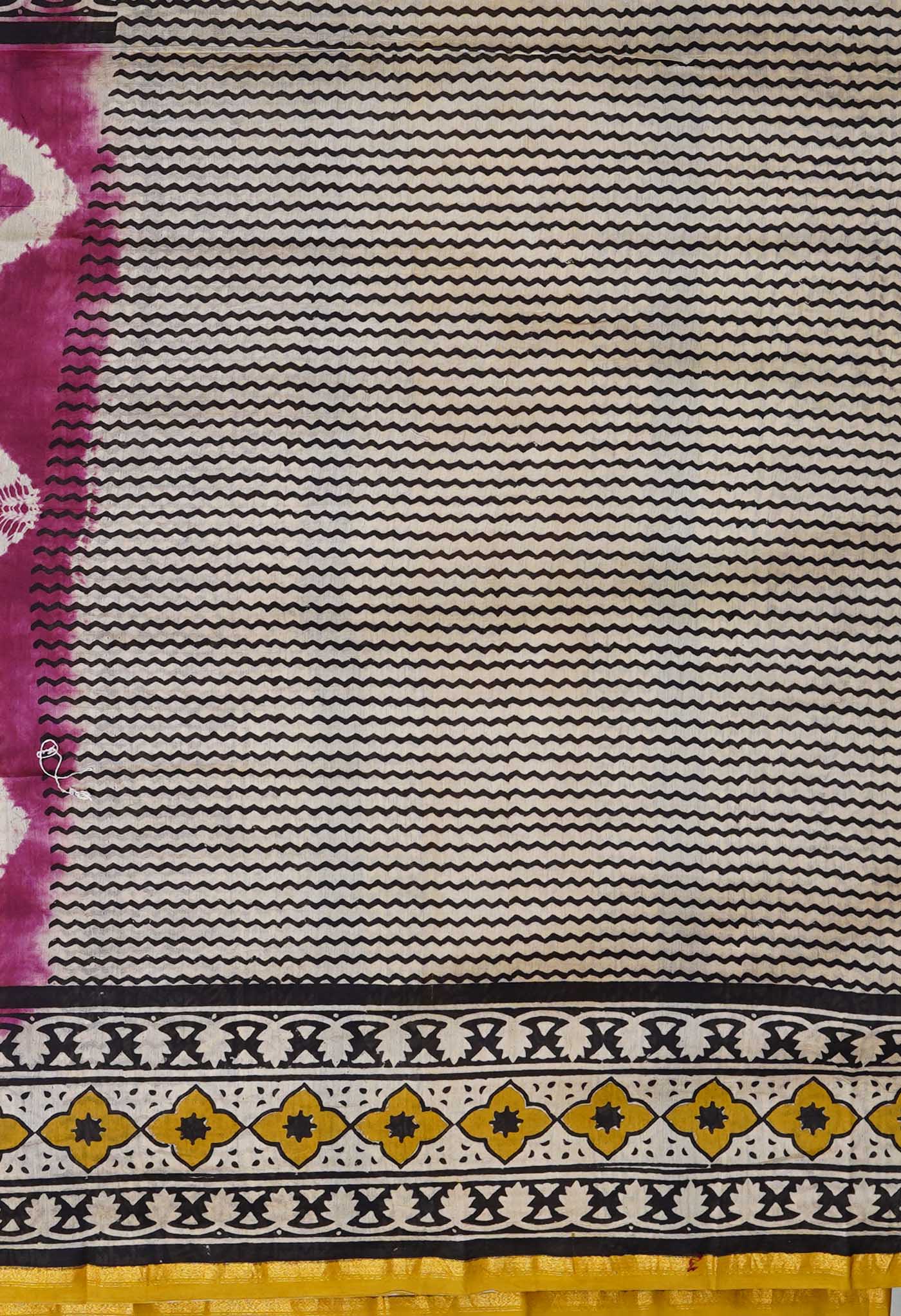 Purple Pure Shibori Bagru Block Printed Chanderi Sico Saree-UNM79745