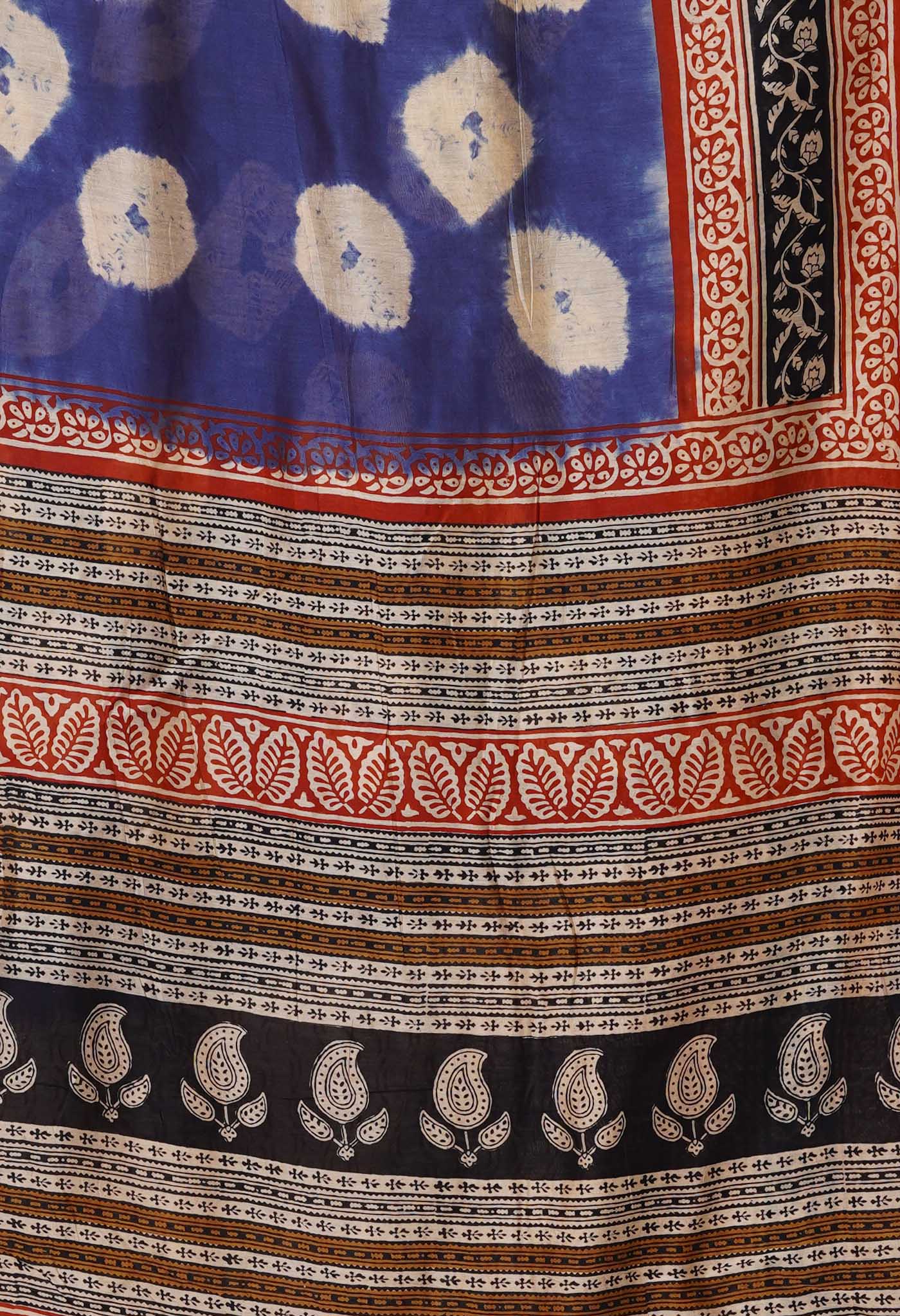 Blue Pure Shibori Bagru Block Printed Chanderi Sico Saree-UNM79749