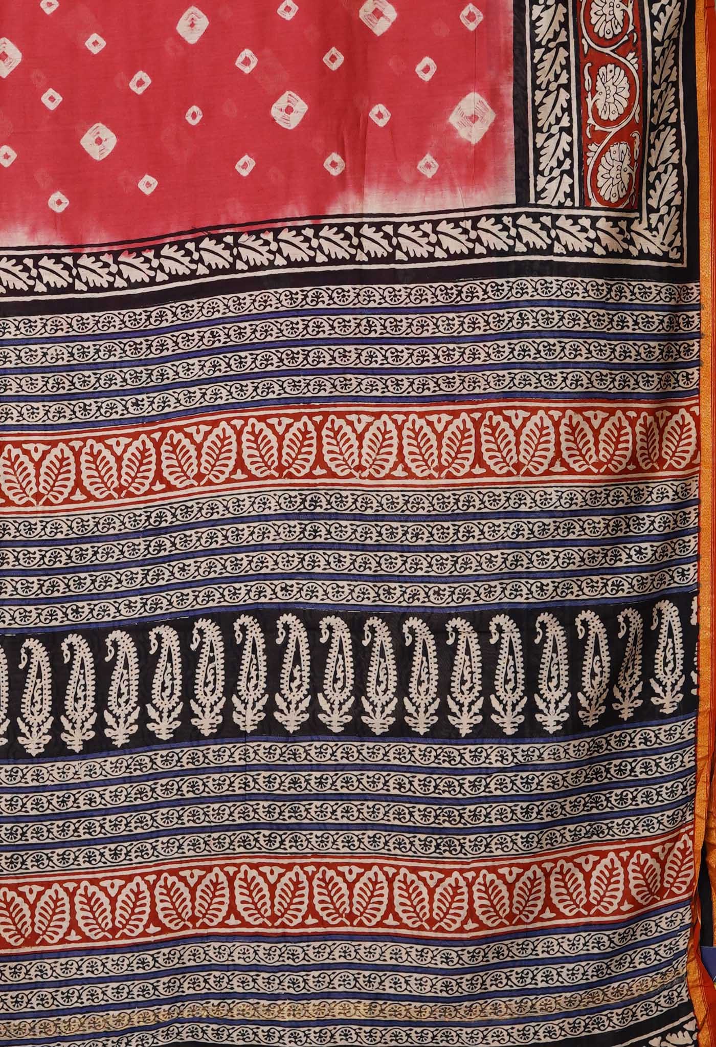 Pink Pure Bandhani Bagru Block Printed Chanderi Sico Saree-UNM79756