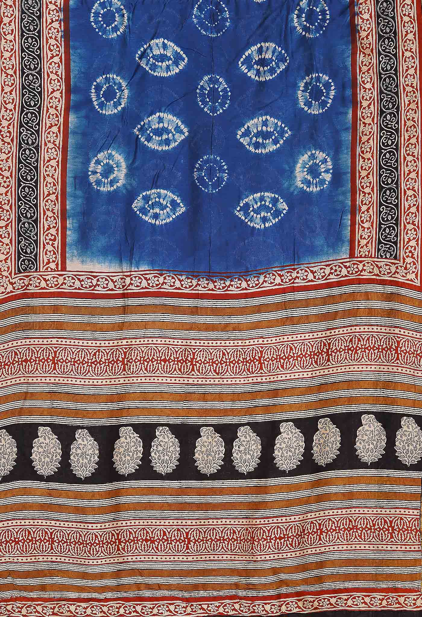 Blue Pure Shibori Bagru Block Printed Chanderi Sico Saree-UNM79765