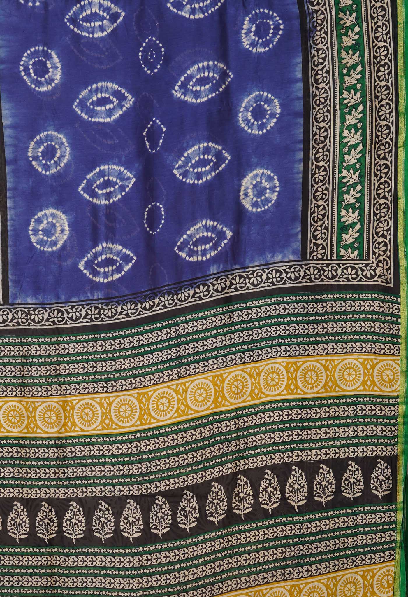 Blue Pure Shibori Bagru Block Printed Chanderi Sico Saree-UNM79768