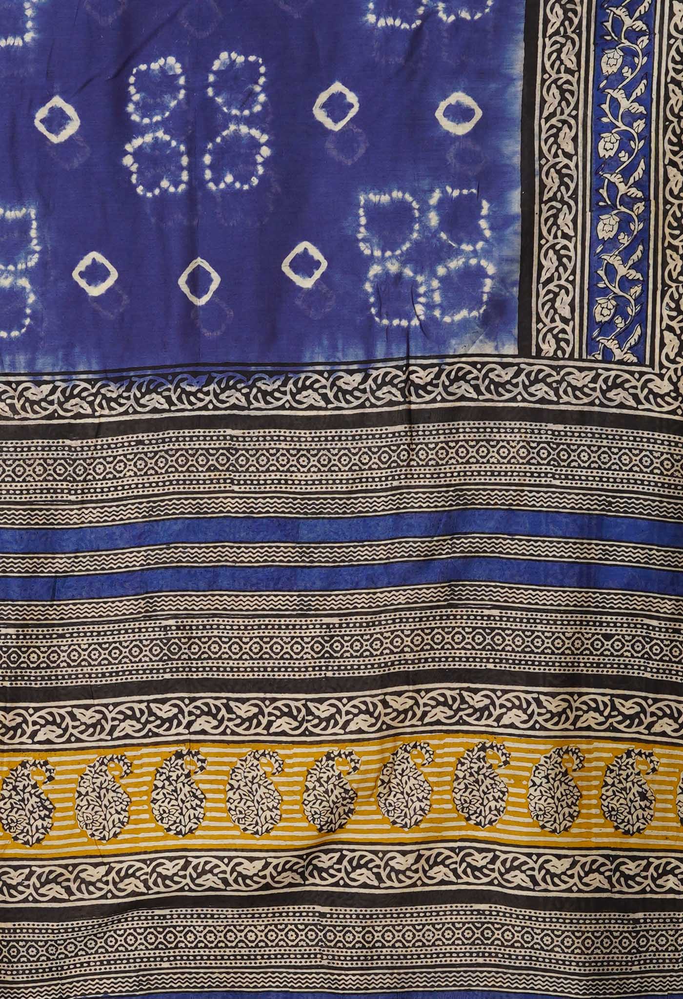 Blue Pure Shibori Bagru Block Printed Chanderi Sico Saree-UNM79770