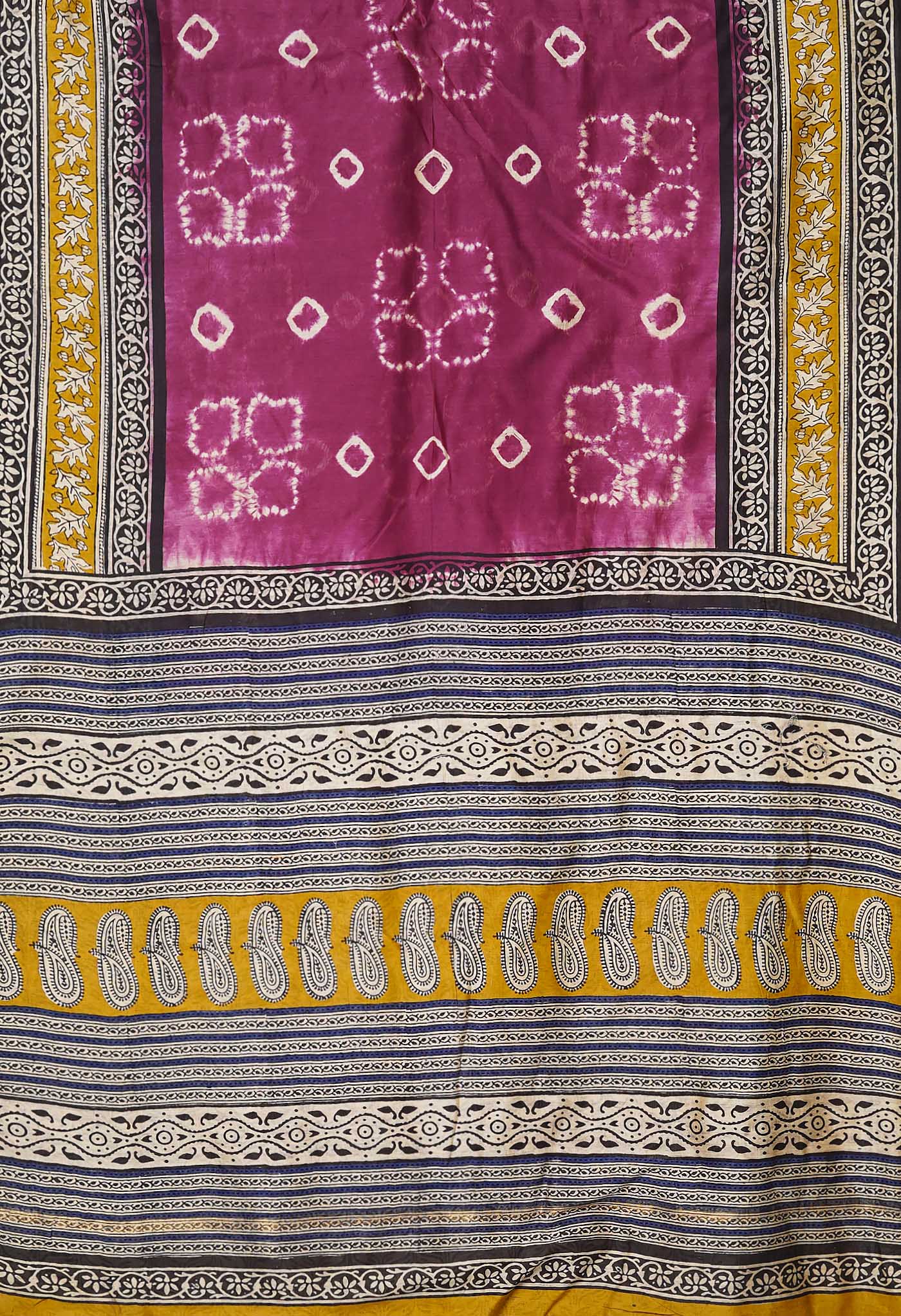 Purple Pure Shibori Bagru Block Printed Chanderi Sico Saree-UNM79772