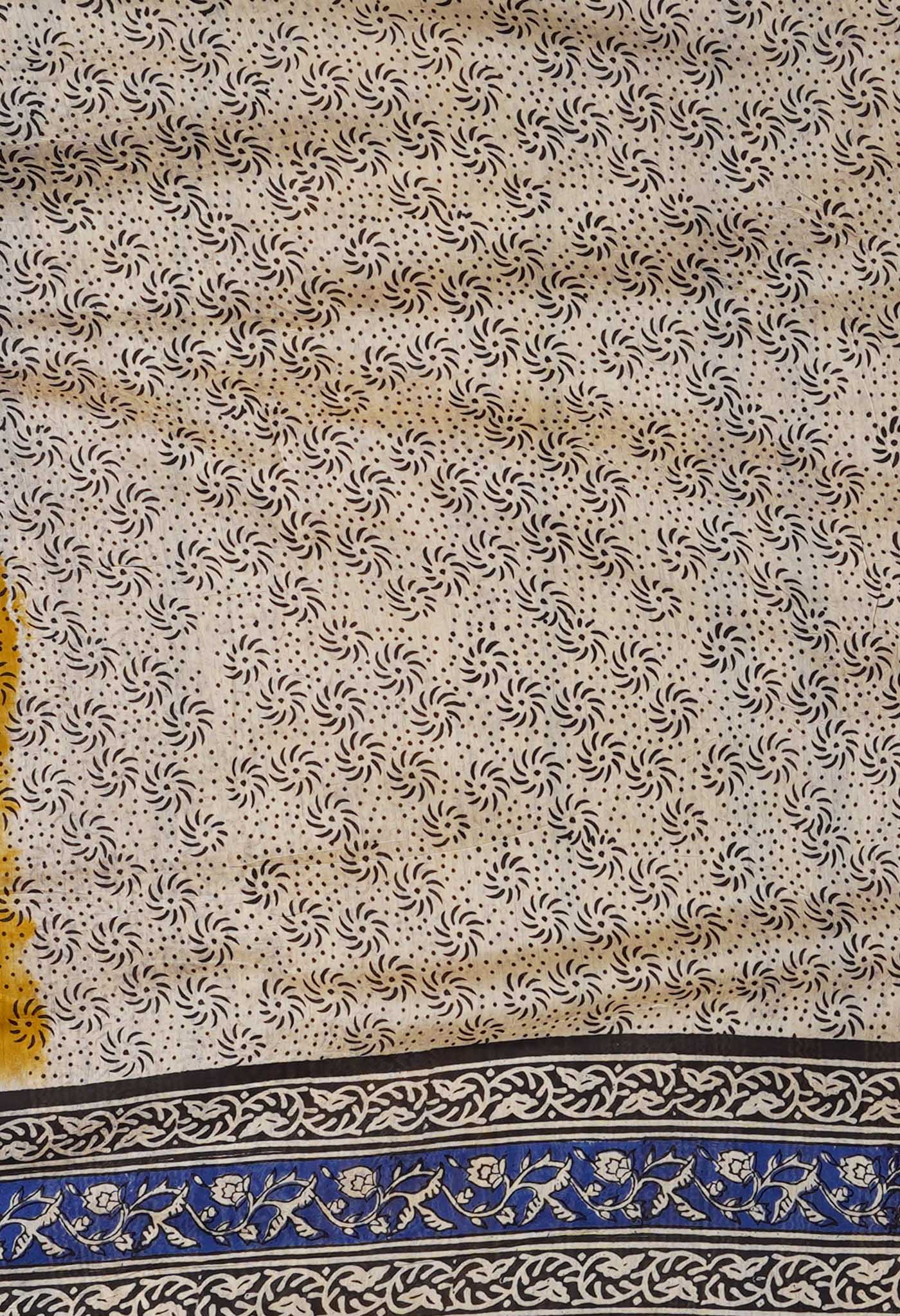 Yellow Pure Shibori Bagru Block Printed Chanderi Sico Saree-UNM79774