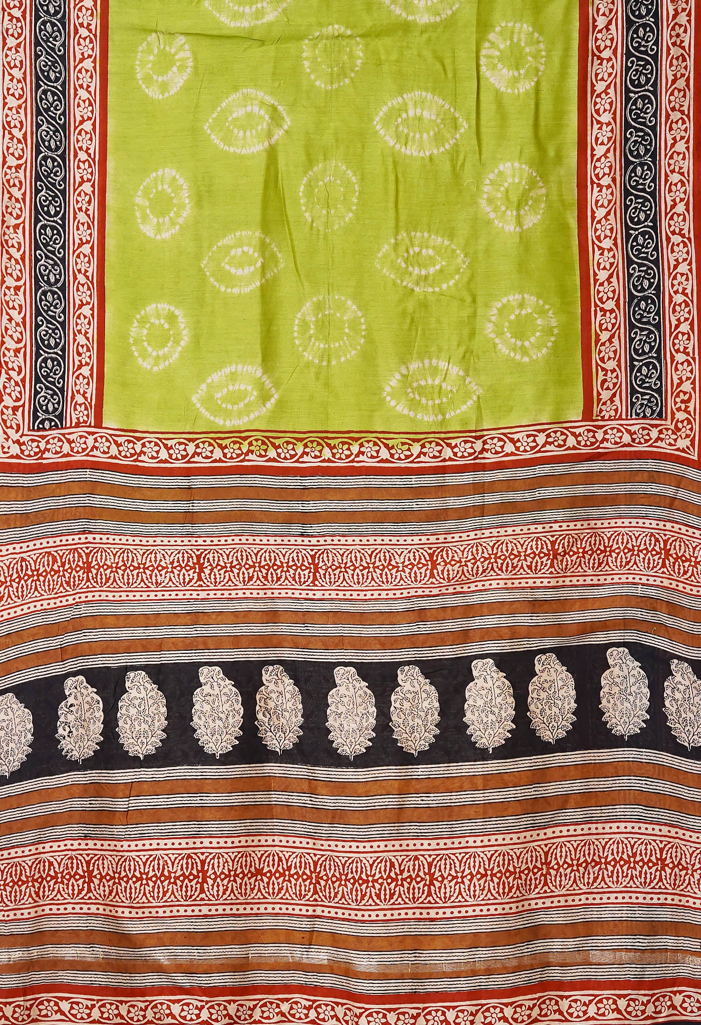 Green Pure Shibori Bagru Block Printed Chanderi Sico Saree-UNM79778