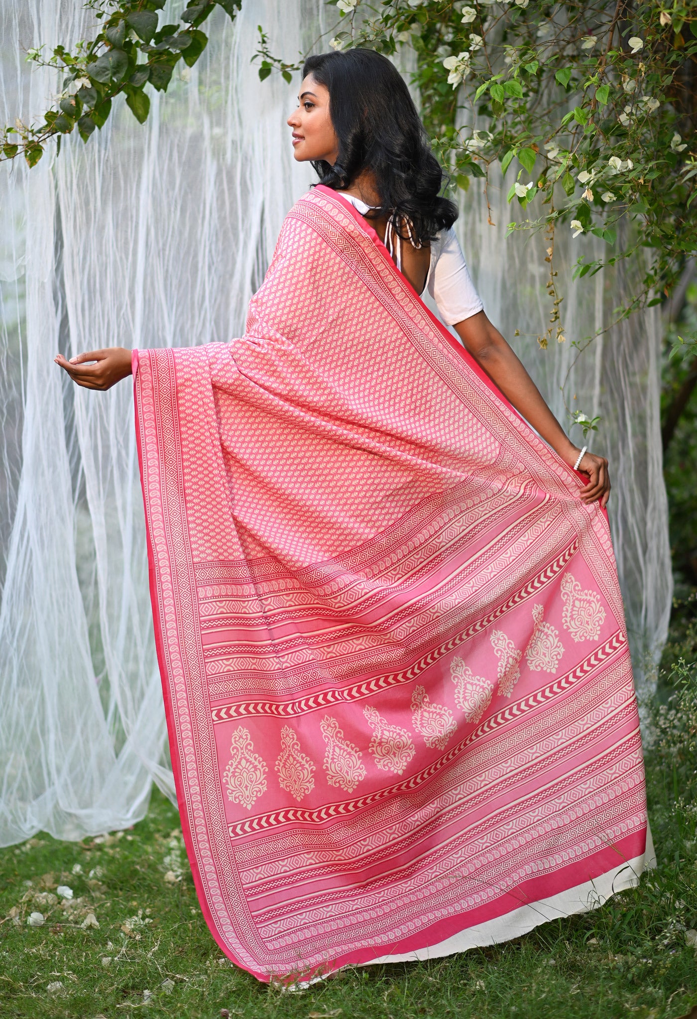 Pink Pure Hand Block Printed Soft Cotton Saree-UNM79797