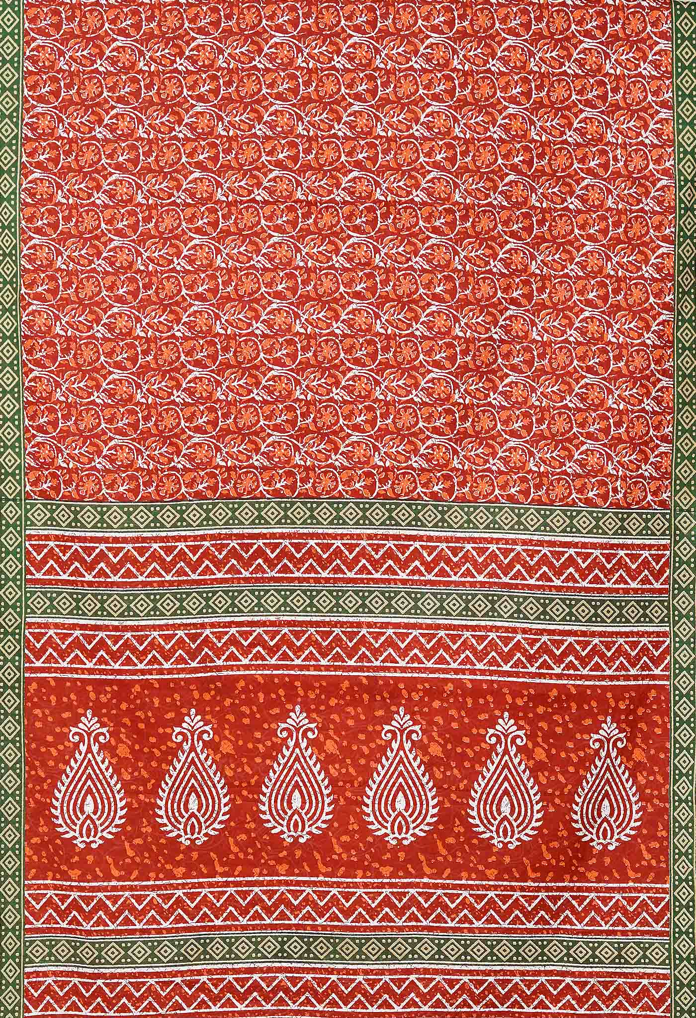 Red Pure Hand Block Printed Soft Cotton Saree-UNM79801