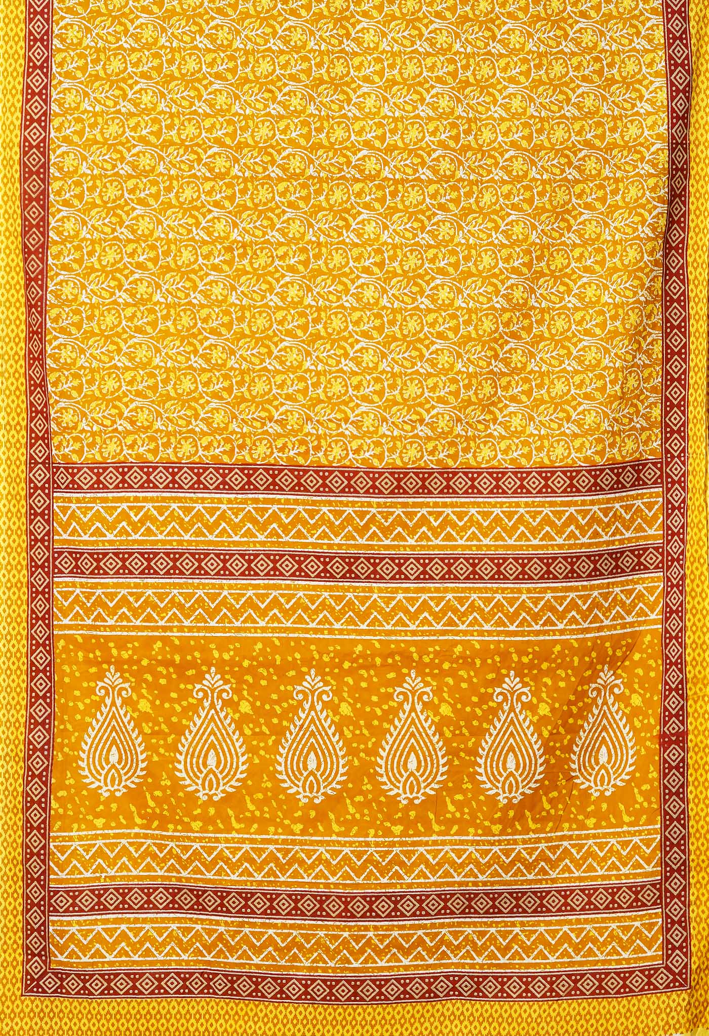 Yellow Pure Hand Block Printed Soft Cotton Saree-UNM79802