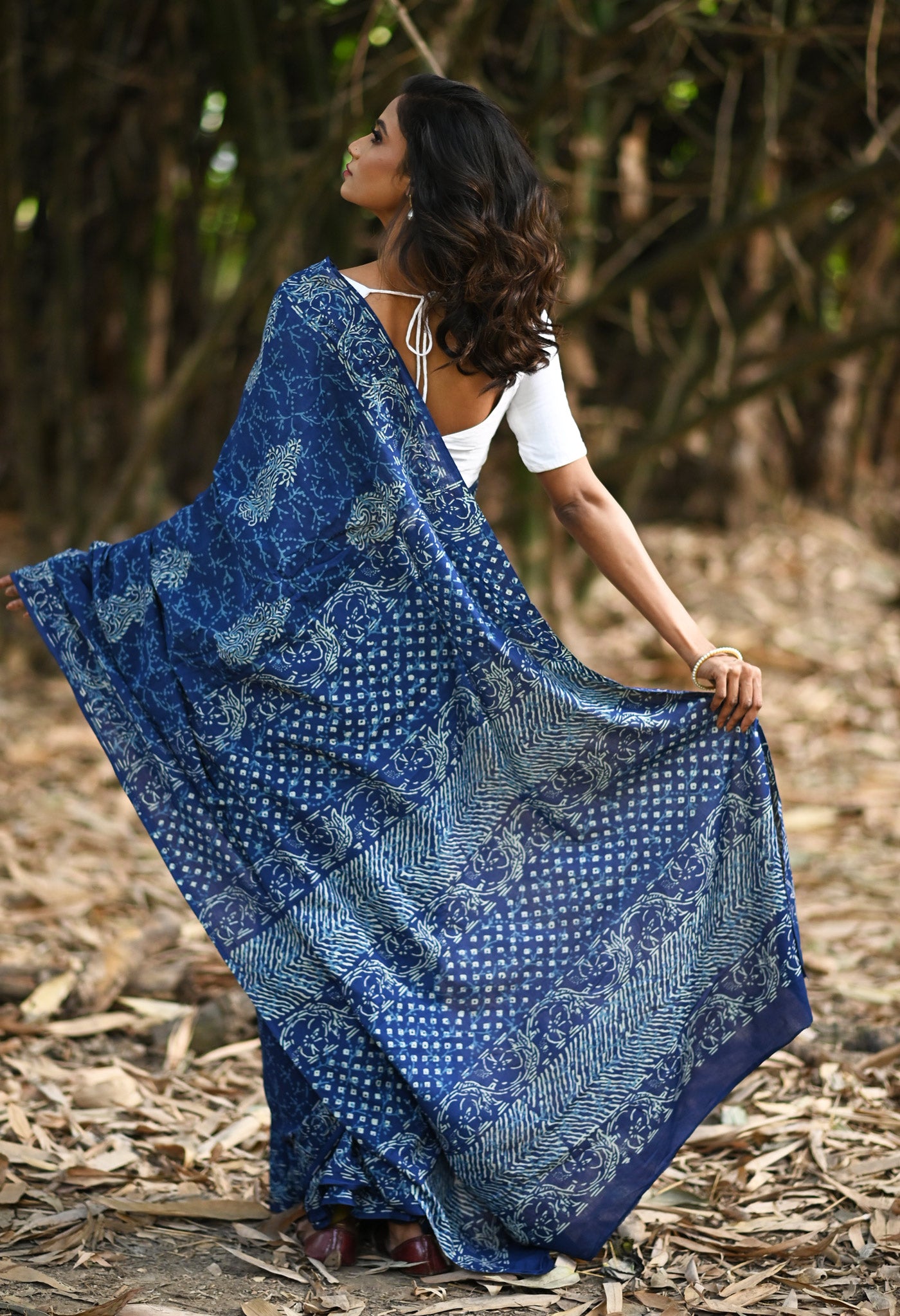 Navy Blue Pure Napthol Hand Block Pinted Soft Cotton Saree-UNM79819