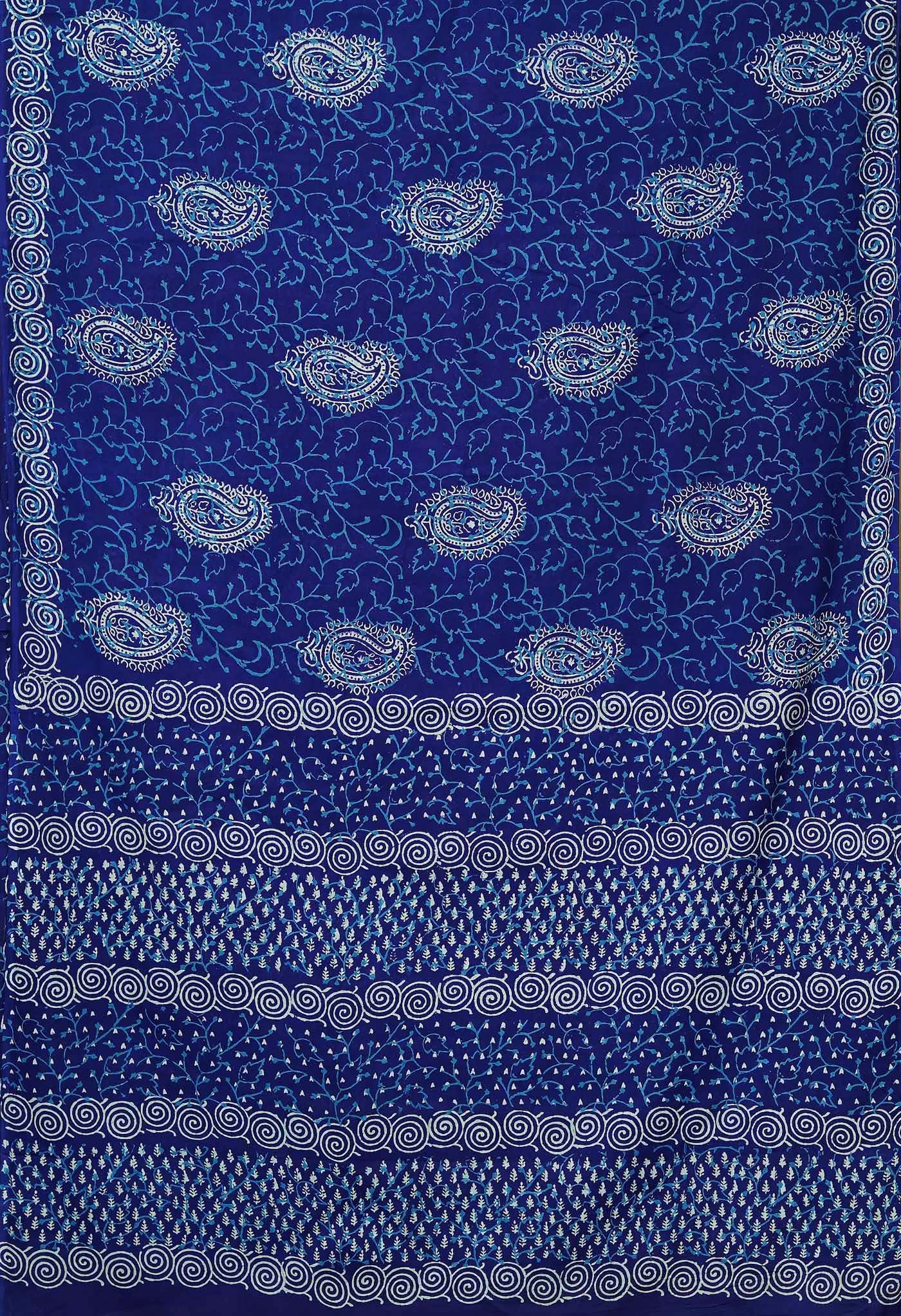 Navy Blue Pure Napthol Hand Block Pinted Soft Cotton Saree-UNM79828