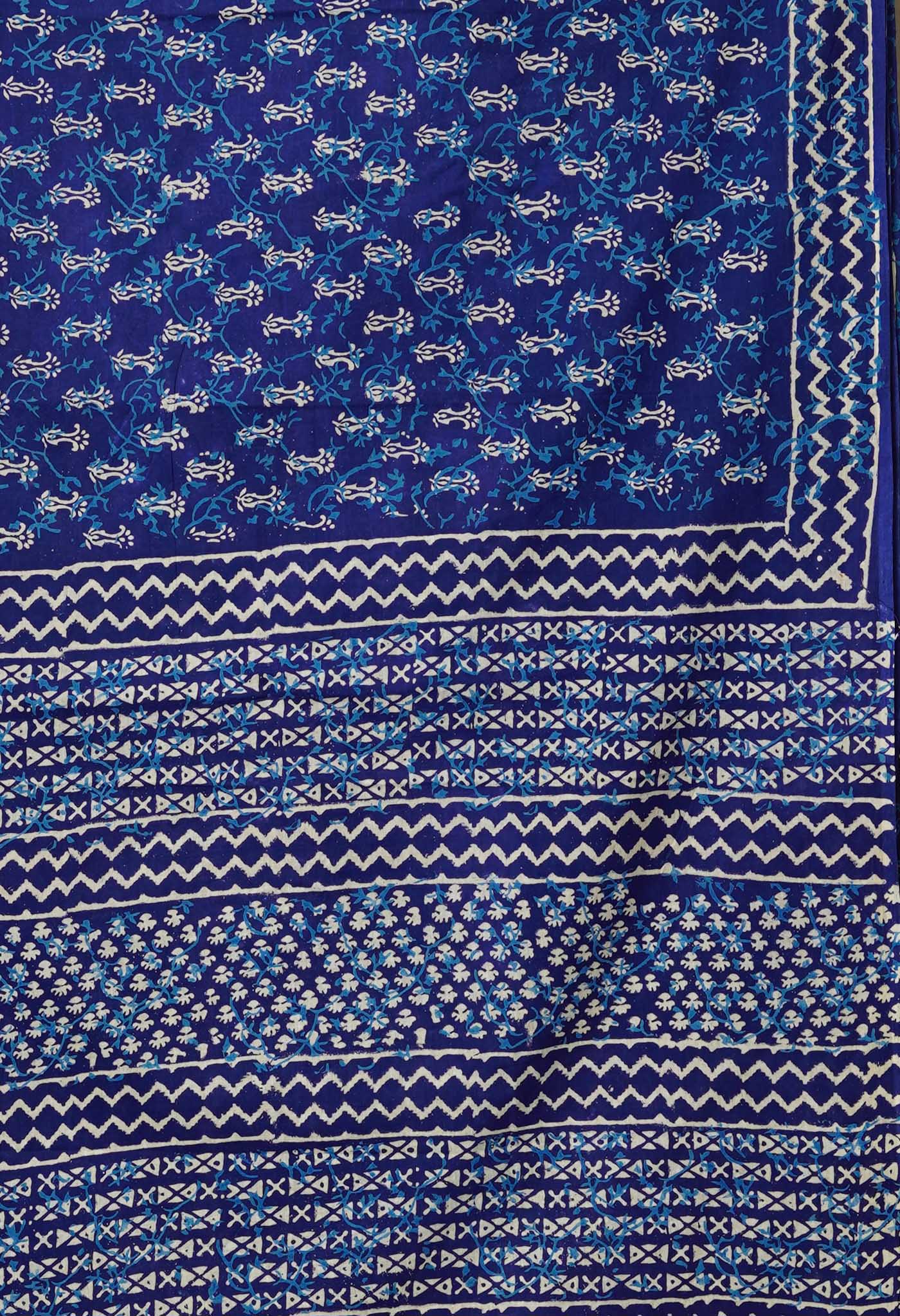 Navy Blue Pure Napthol Hand Block Pinted Soft Cotton Saree-UNM79836