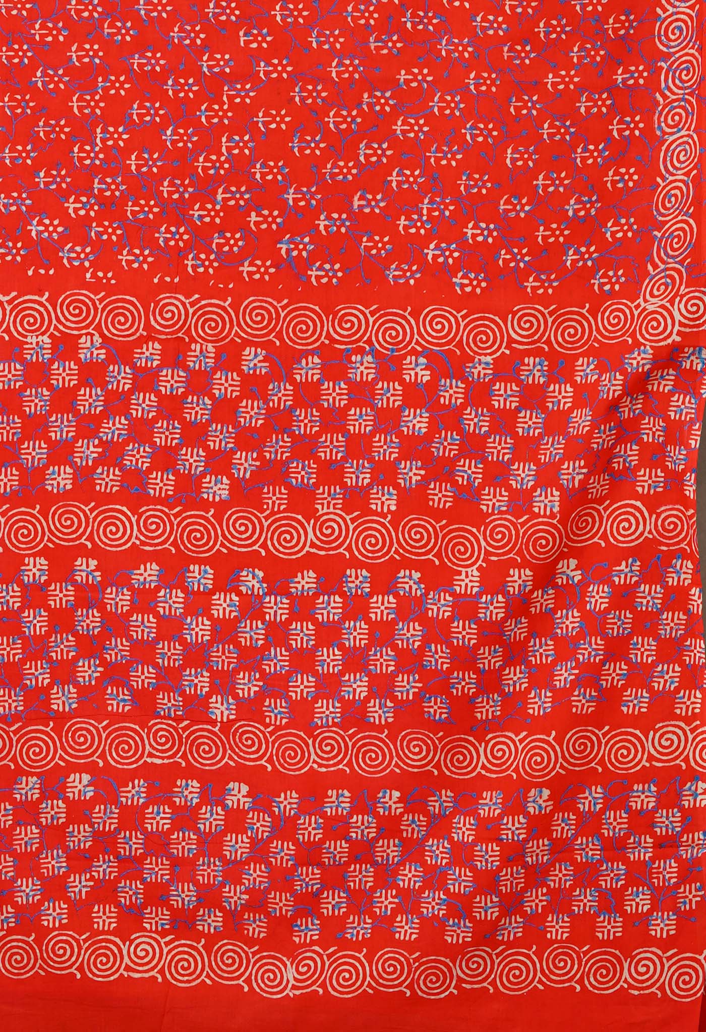 Red Pure Napthol Hand Block Pinted Soft Cotton Saree-UNM79864