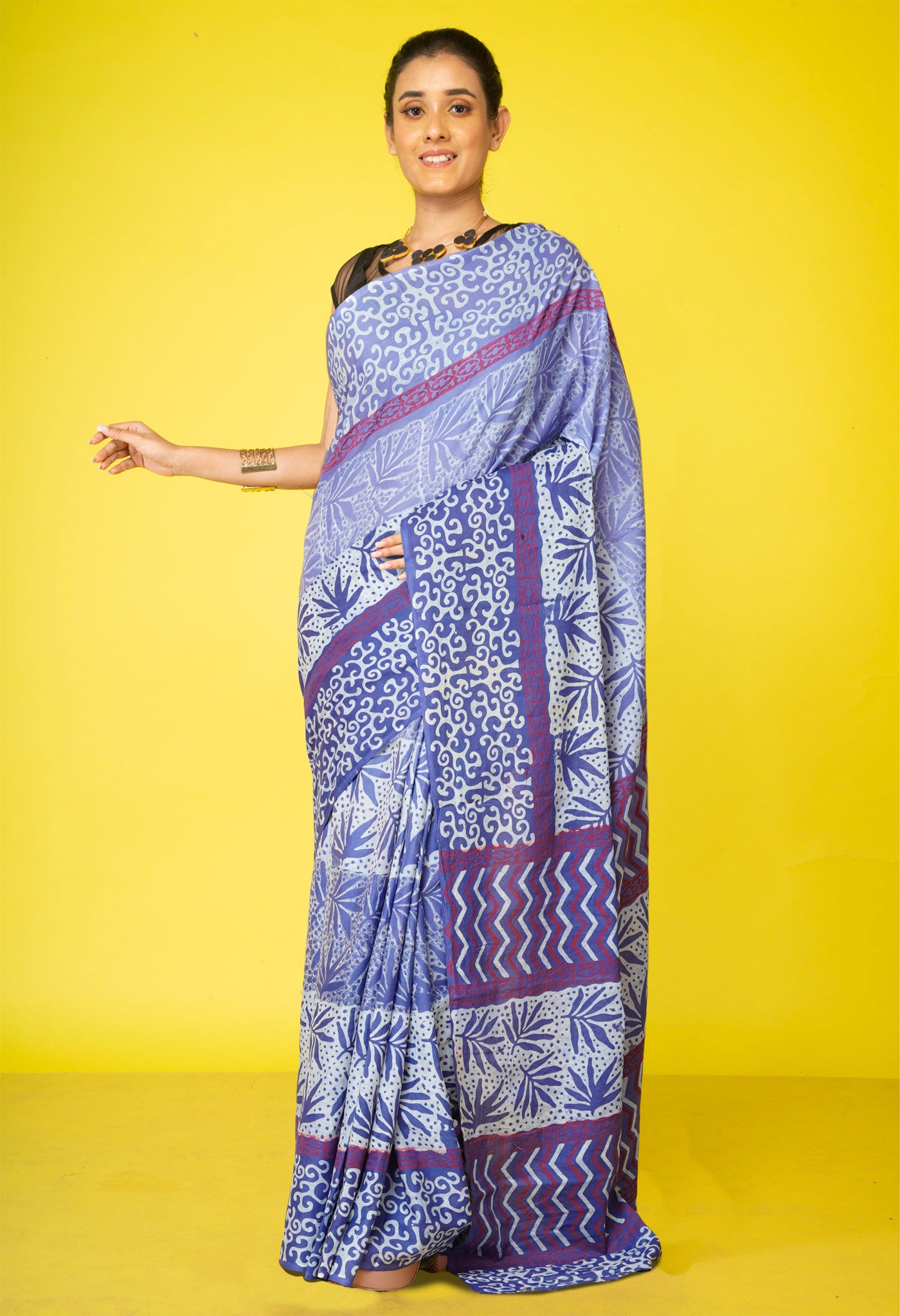 Blue Pure Discharge Printed Soft Cotton Saree-UNM79881