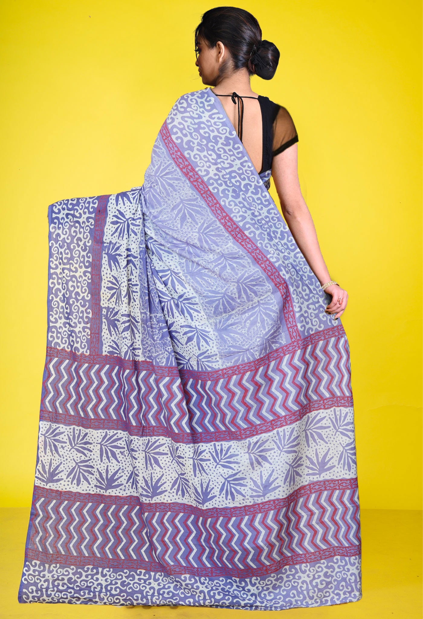 Blue Pure Discharge Printed Soft Cotton Saree-UNM79881