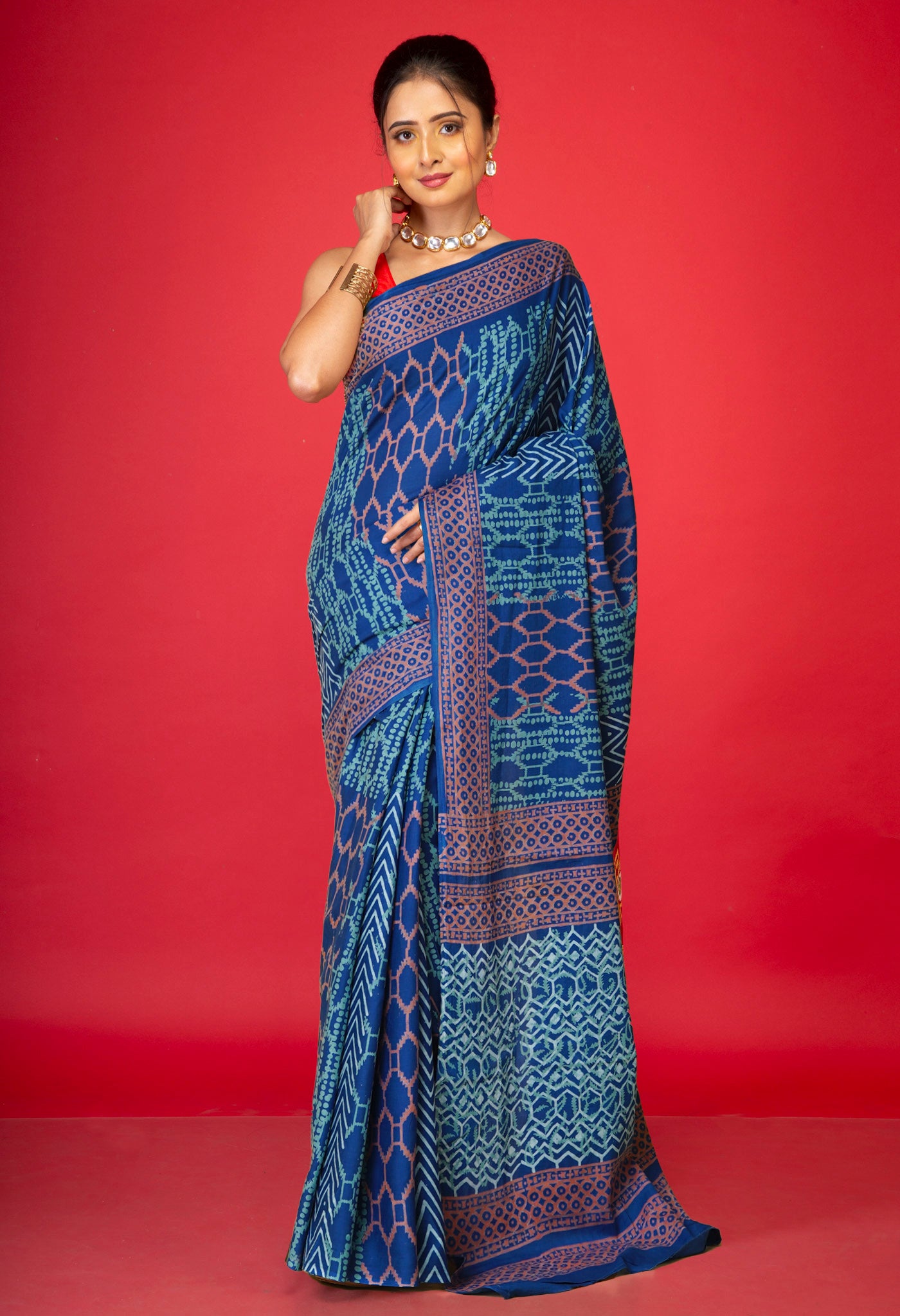 Navy Blue Pure Discharge Printed Soft Cotton Saree-UNM79883