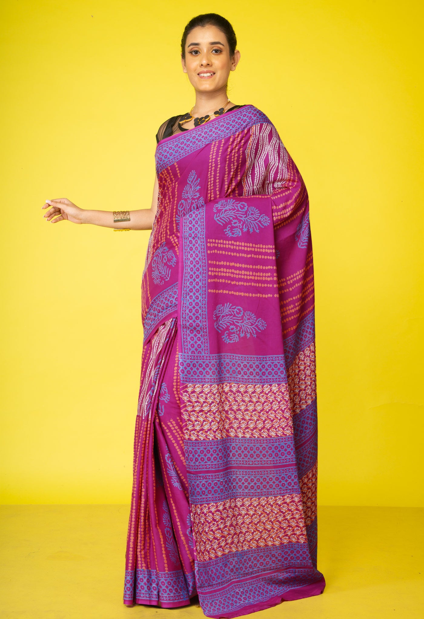 Purple Pure Discharge Printed Soft Cotton Saree-UNM79886