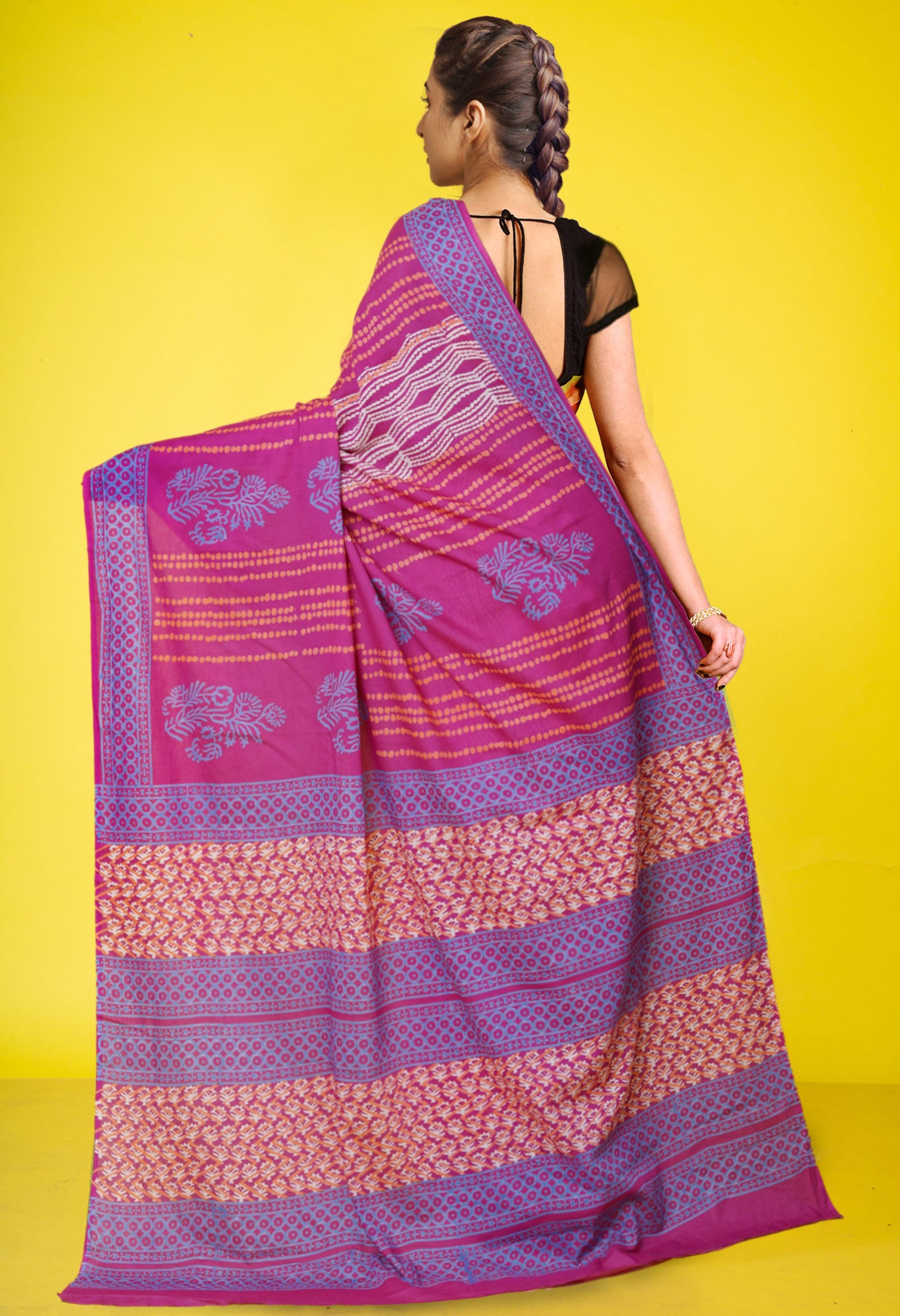 Purple Pure Discharge Printed Soft Cotton Saree-UNM79886