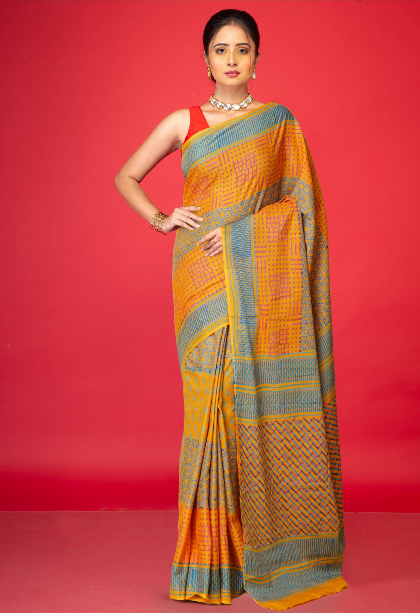 Yellow Pure Discharge Printed Soft Cotton Saree-UNM79887