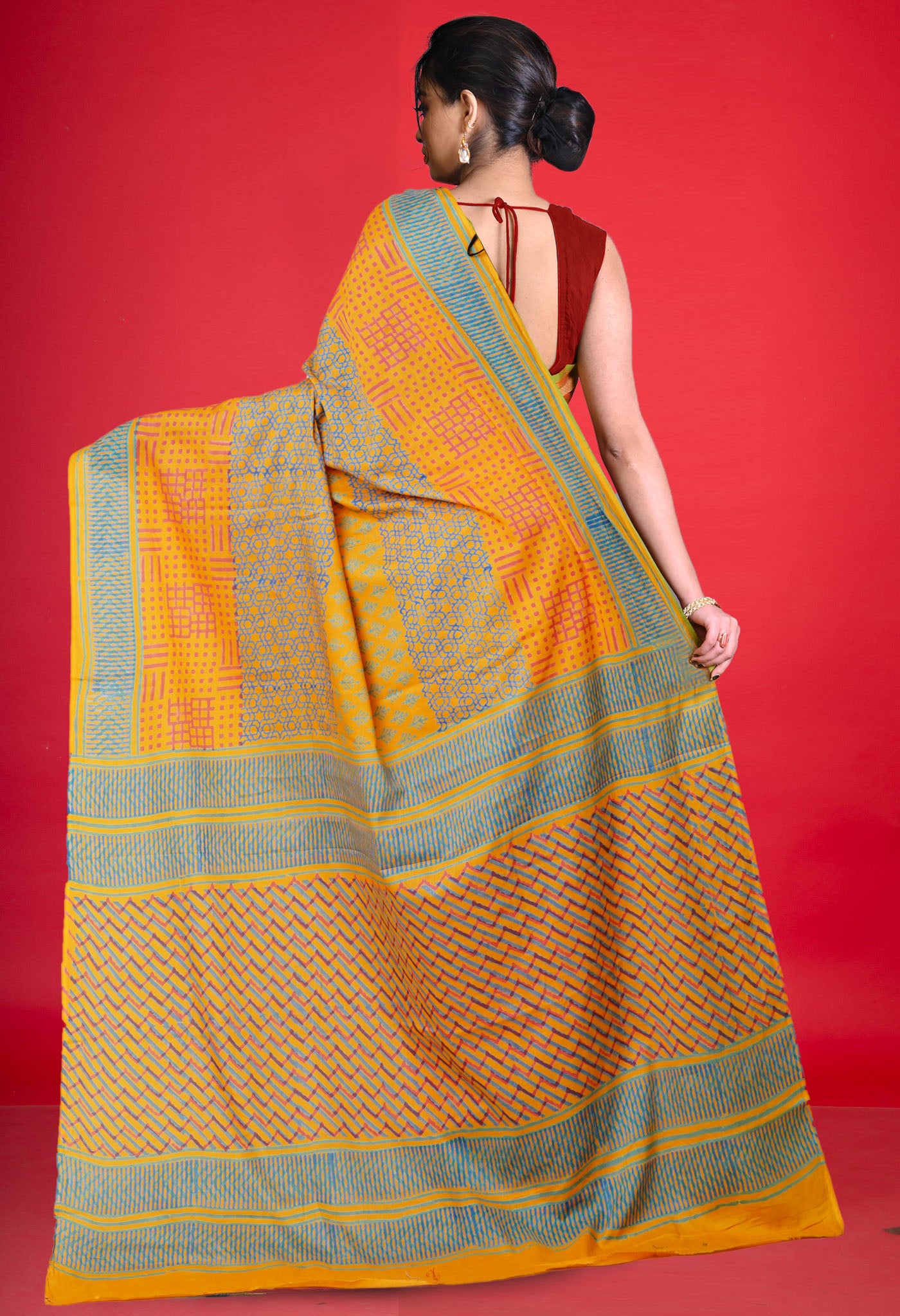 Yellow Pure Discharge Printed Soft Cotton Saree-UNM79887