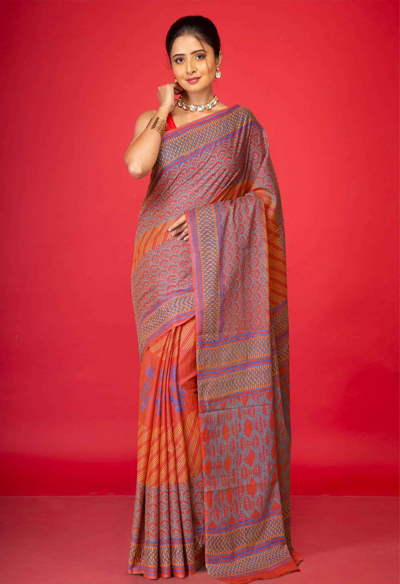 Pink Pure Discharge Printed Soft Cotton Saree-UNM79888