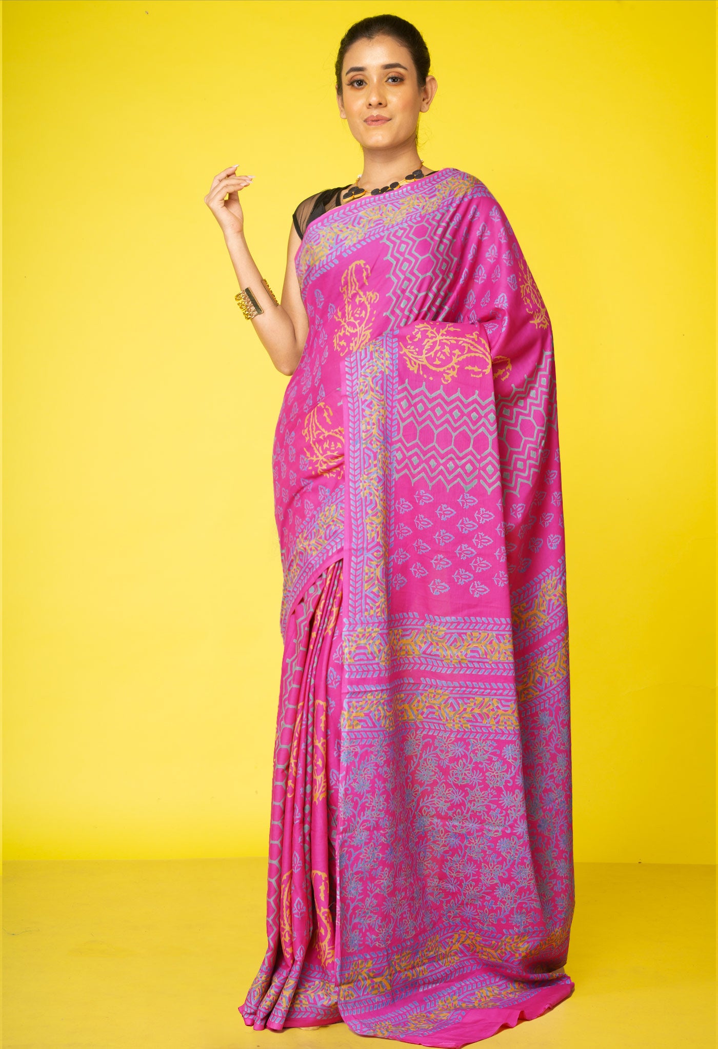 Pink Pure Discharge Printed Soft Cotton Saree-UNM79890