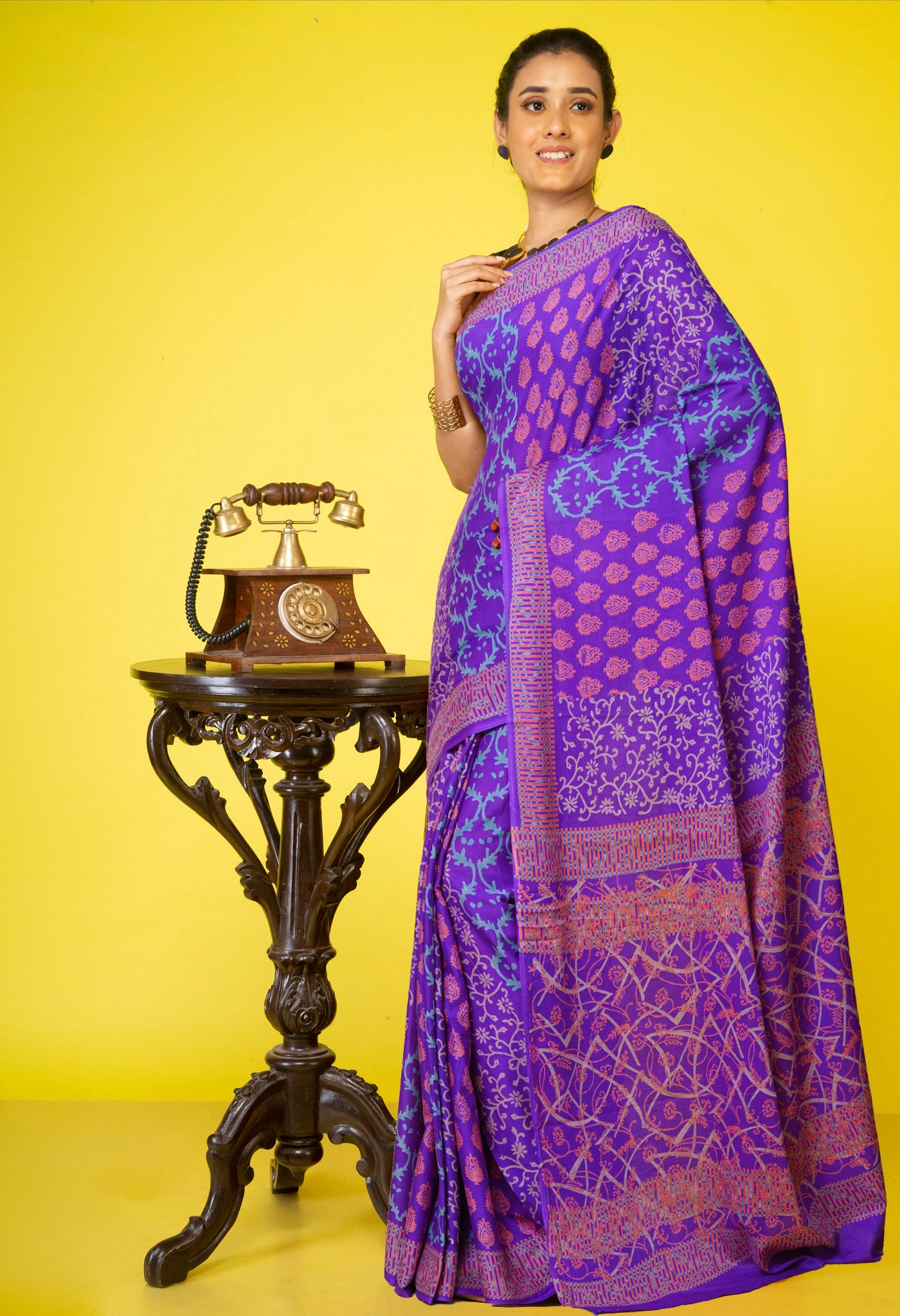 Violet Pure Discharge Printed Soft Cotton Saree-UNM79891