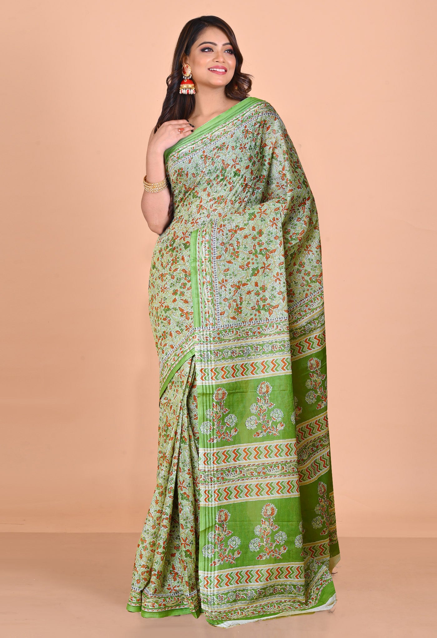 Green Pure Hand Block Printed Kota Saree-UNM79901