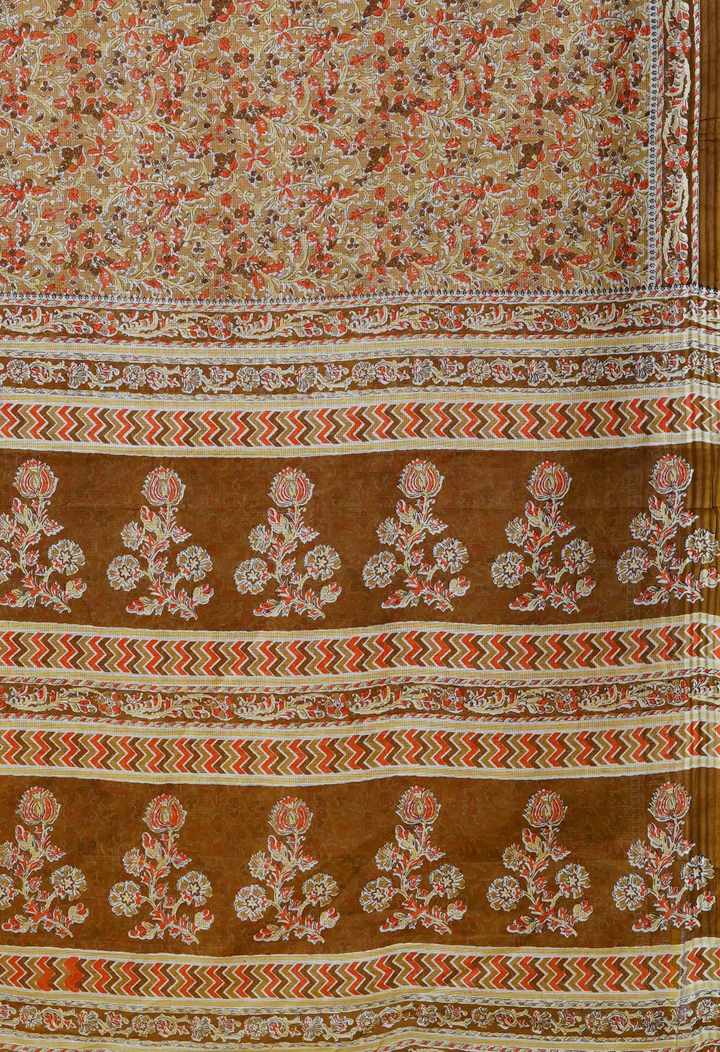 Brown Pure Hand Block Printed Kota Saree-UNM79902