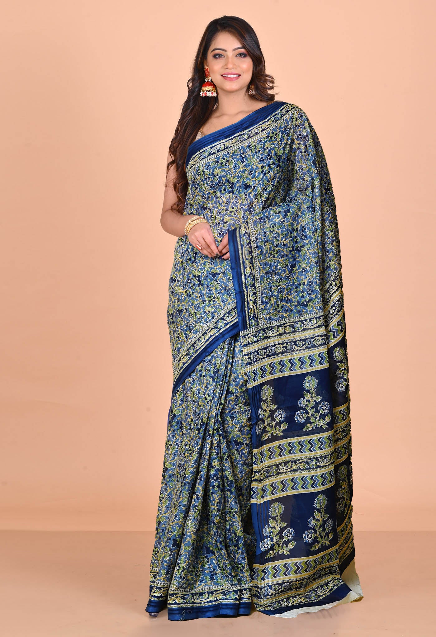 Grey Pure Hand Block Printed Kota Saree-UNM79903