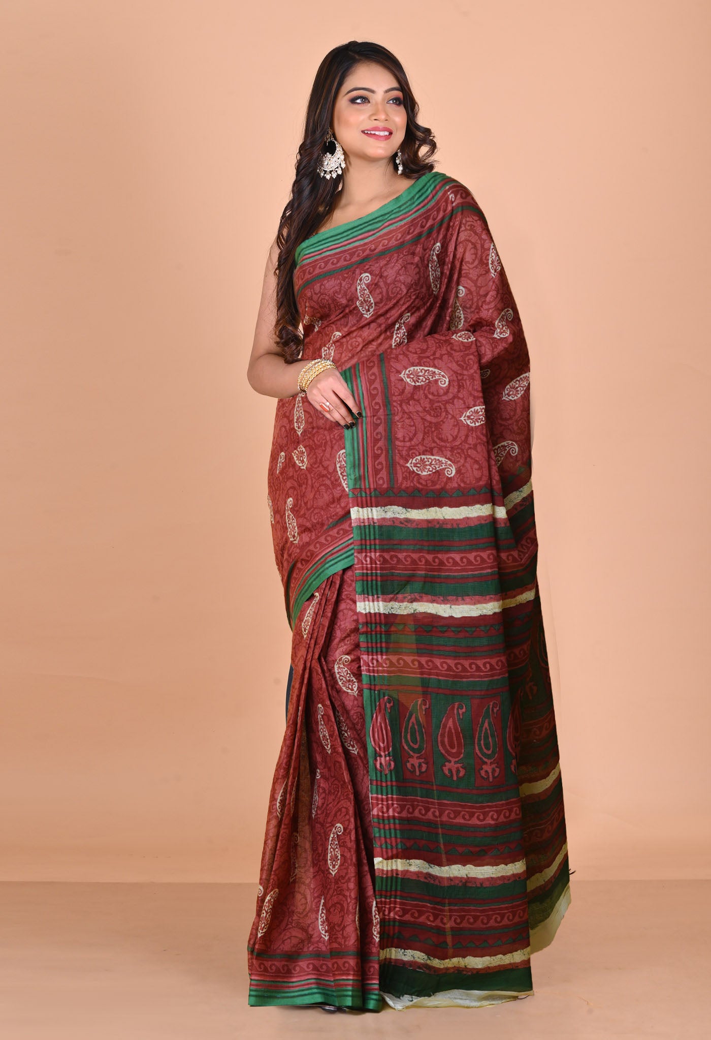 Pink Pure Hand Block Printed Kota Saree-UNM79904