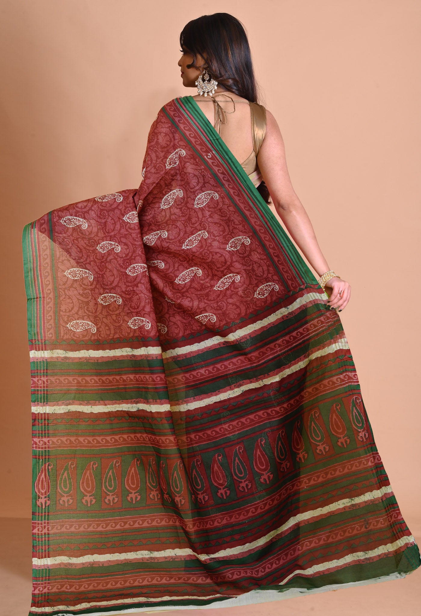 Pink Pure Hand Block Printed Kota Saree-UNM79904