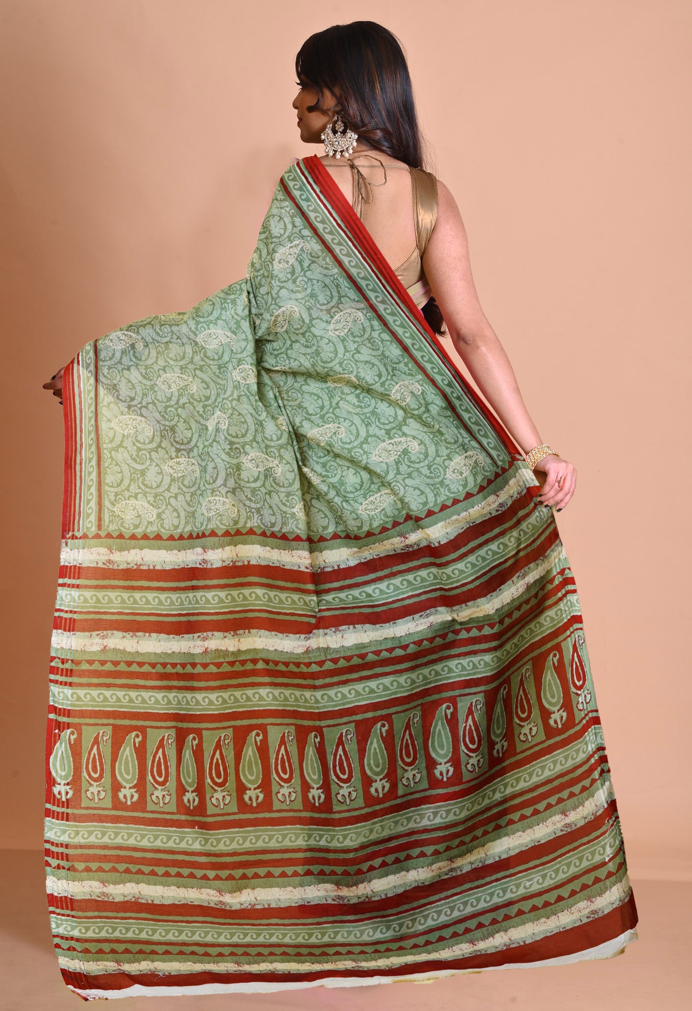 Green Pure Hand Block Printed Kota Saree-UNM79906