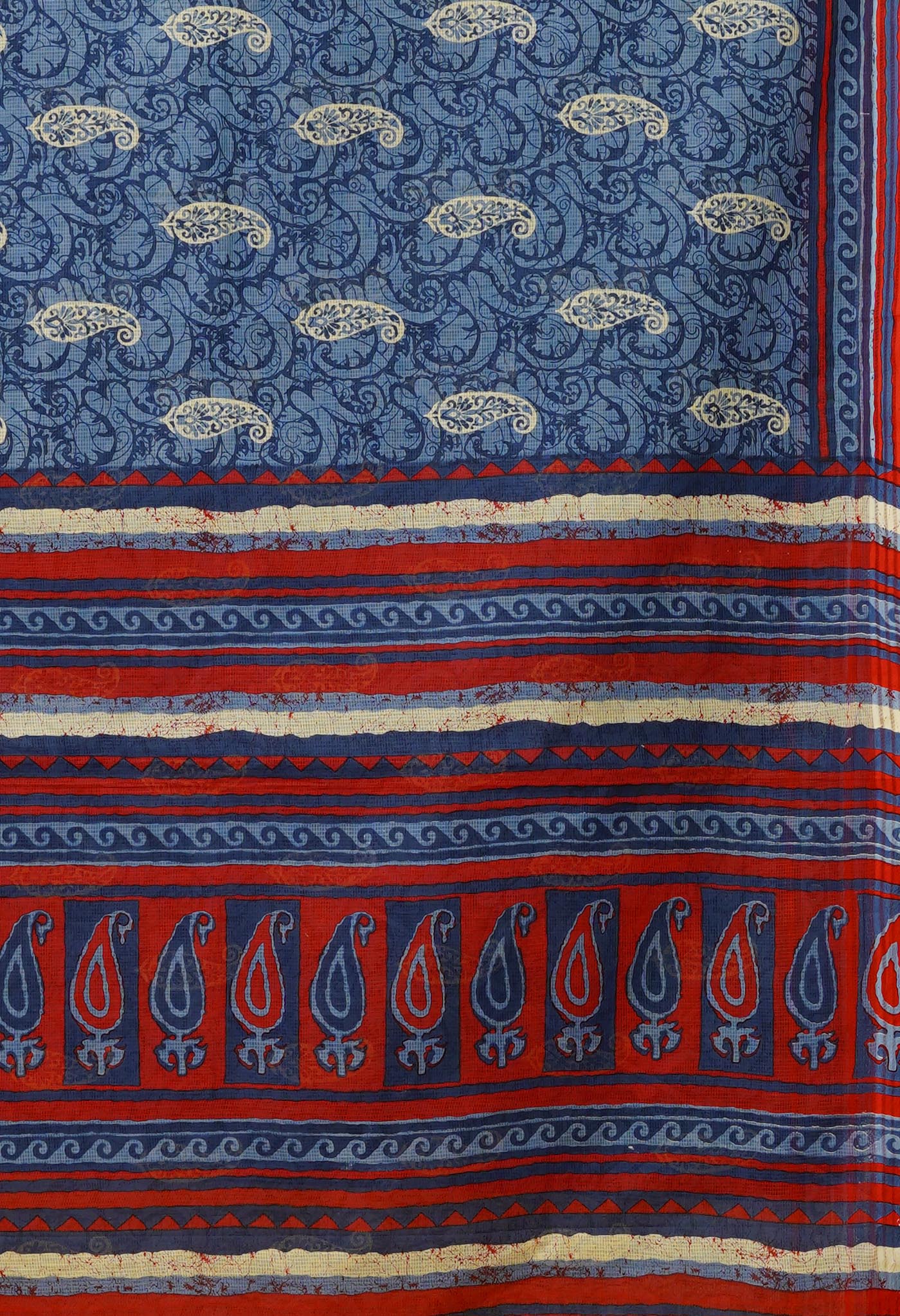 Blue Pure Hand Block Printed Kota Saree-UNM79907