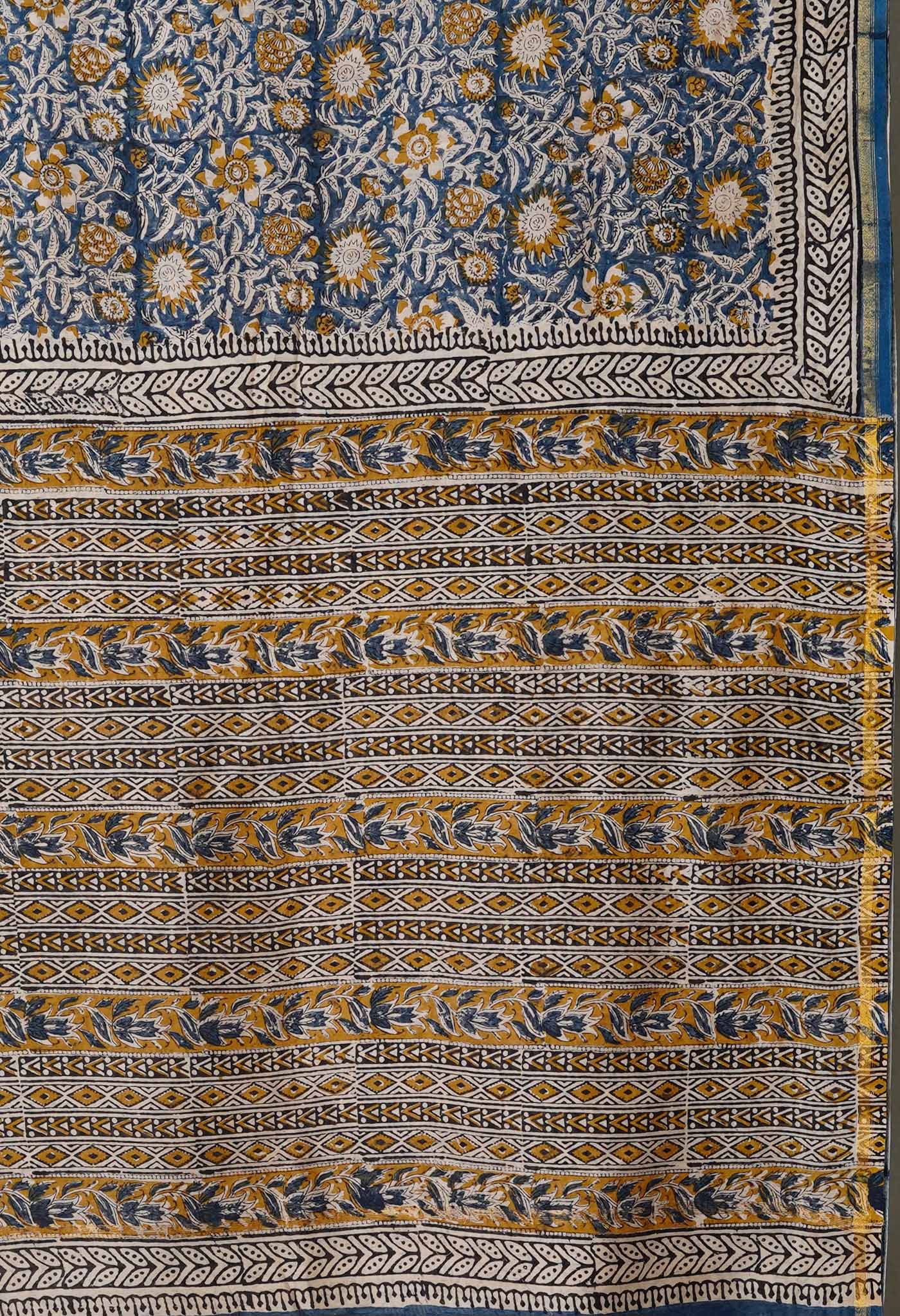 Blue Pure Bagru Kalamkari Printed Chanderi Sico Saree-UNM79909