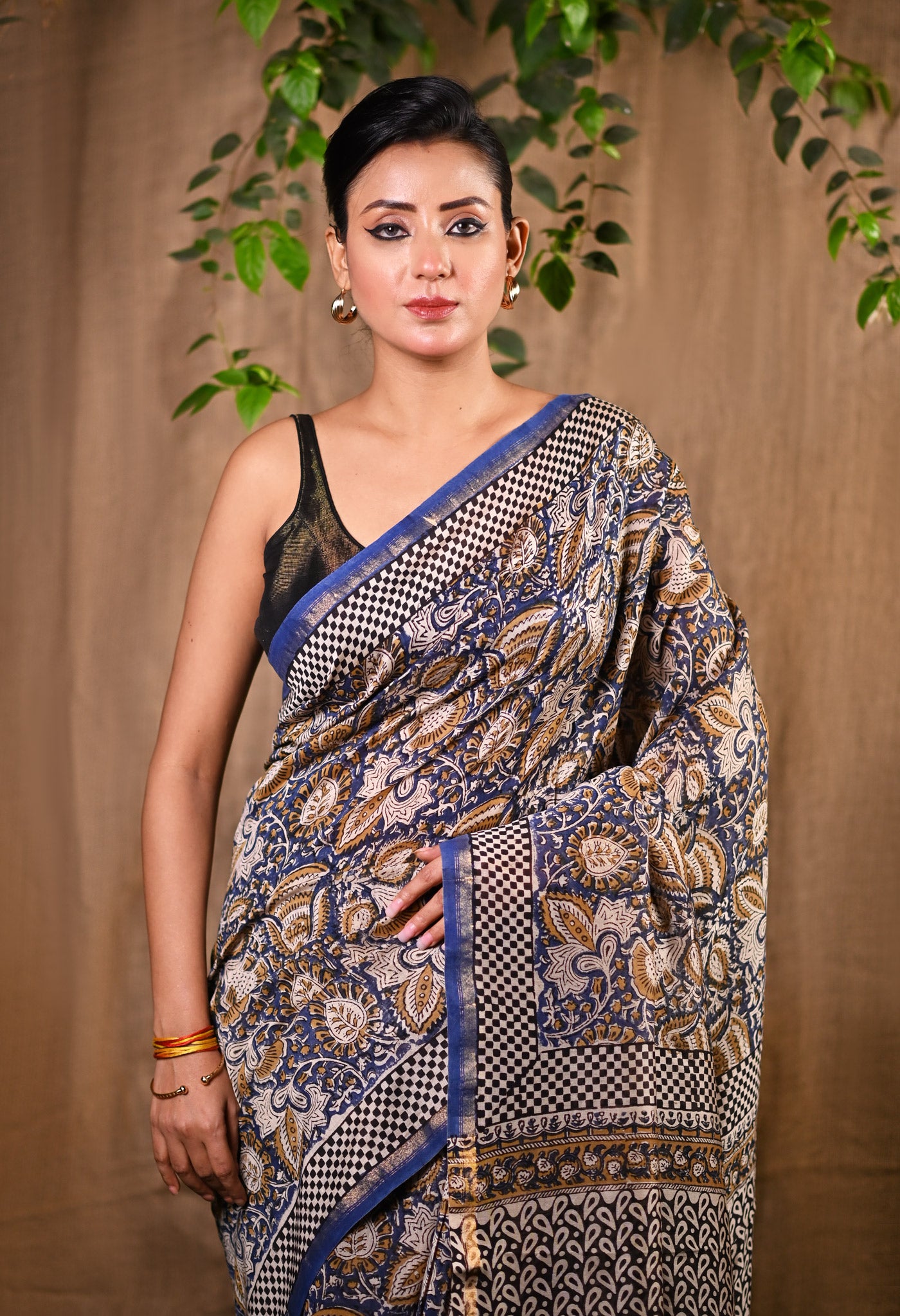 Blue Pure Bagru Kalamkari Printed Chanderi Sico Saree-UNM79911