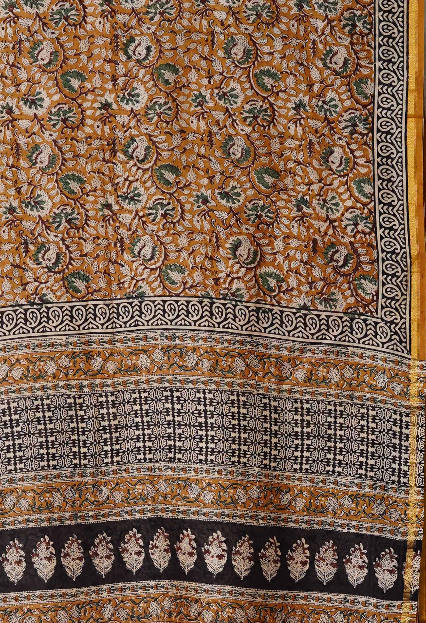 Brown Pure Bagru Kalamkari Printed Chanderi Sico Saree-UNM79912