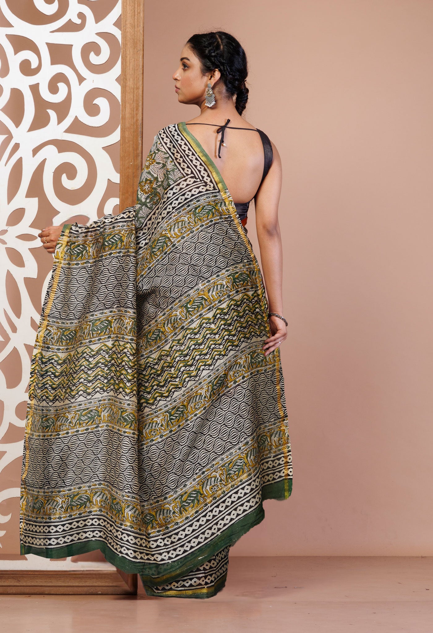 Green Pure Bagru Kalamkari Printed Chanderi Sico Saree-UNM79917