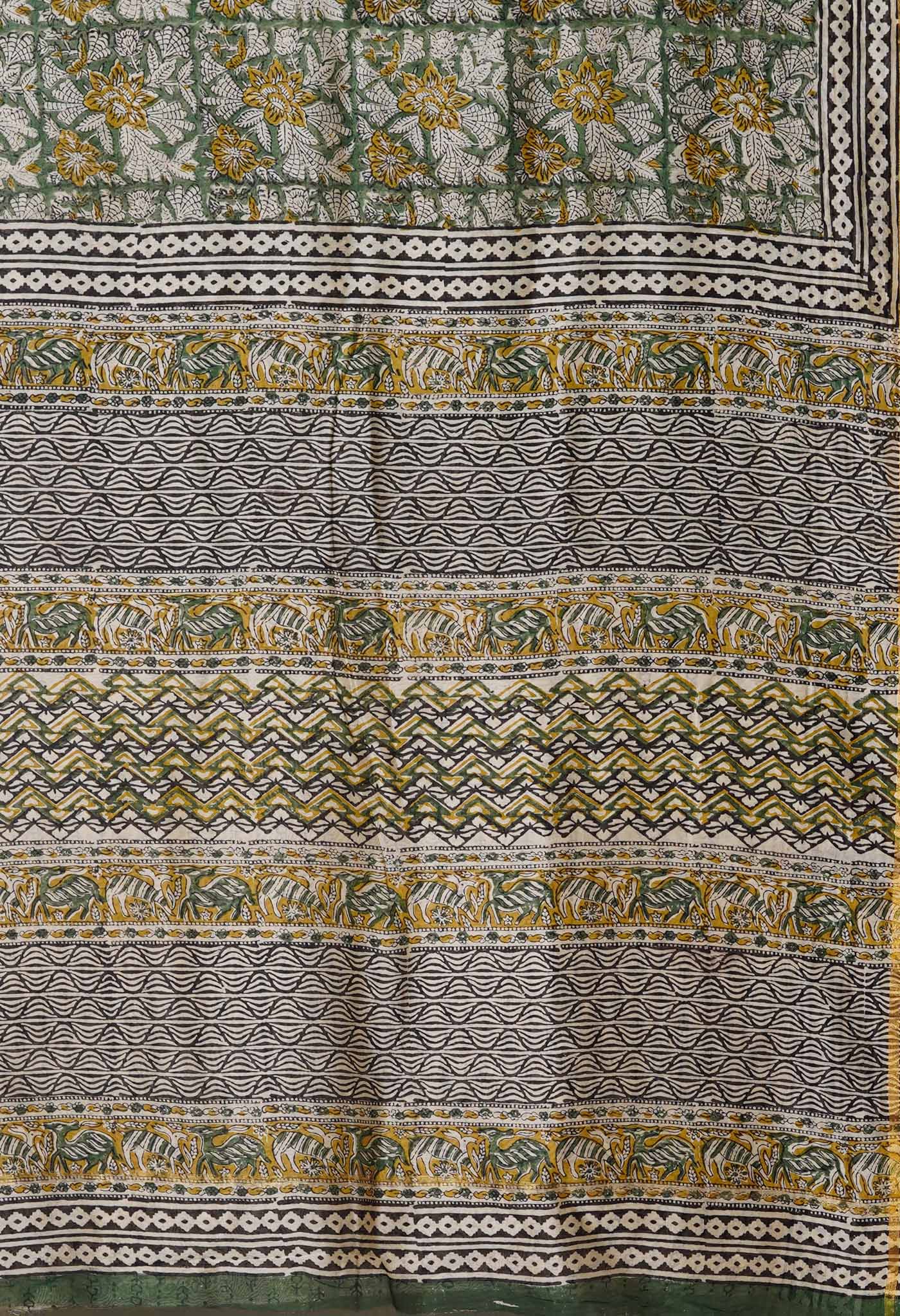 Green Pure Bagru Kalamkari Printed Chanderi Sico Saree-UNM79917