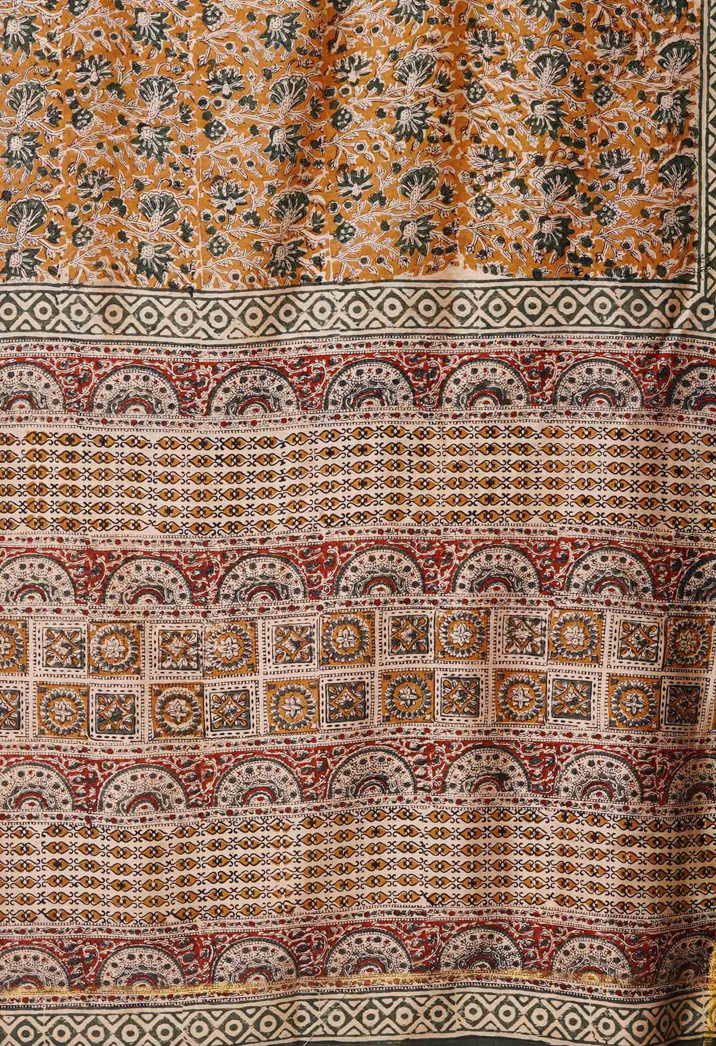 Brown Pure Bagru Kalamkari Printed Chanderi Sico Saree-UNM79918