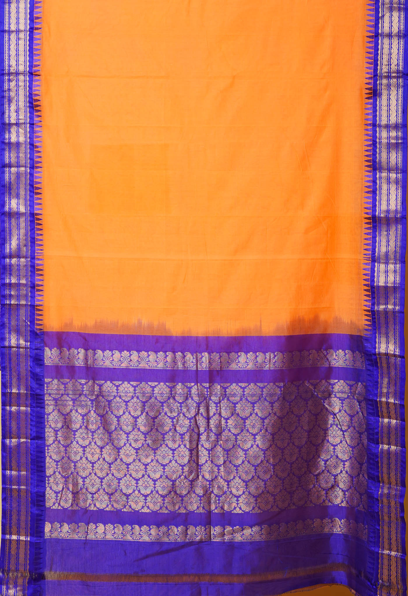 Orange Pure Handloom Gadwal Cotton Saree-UNM79933