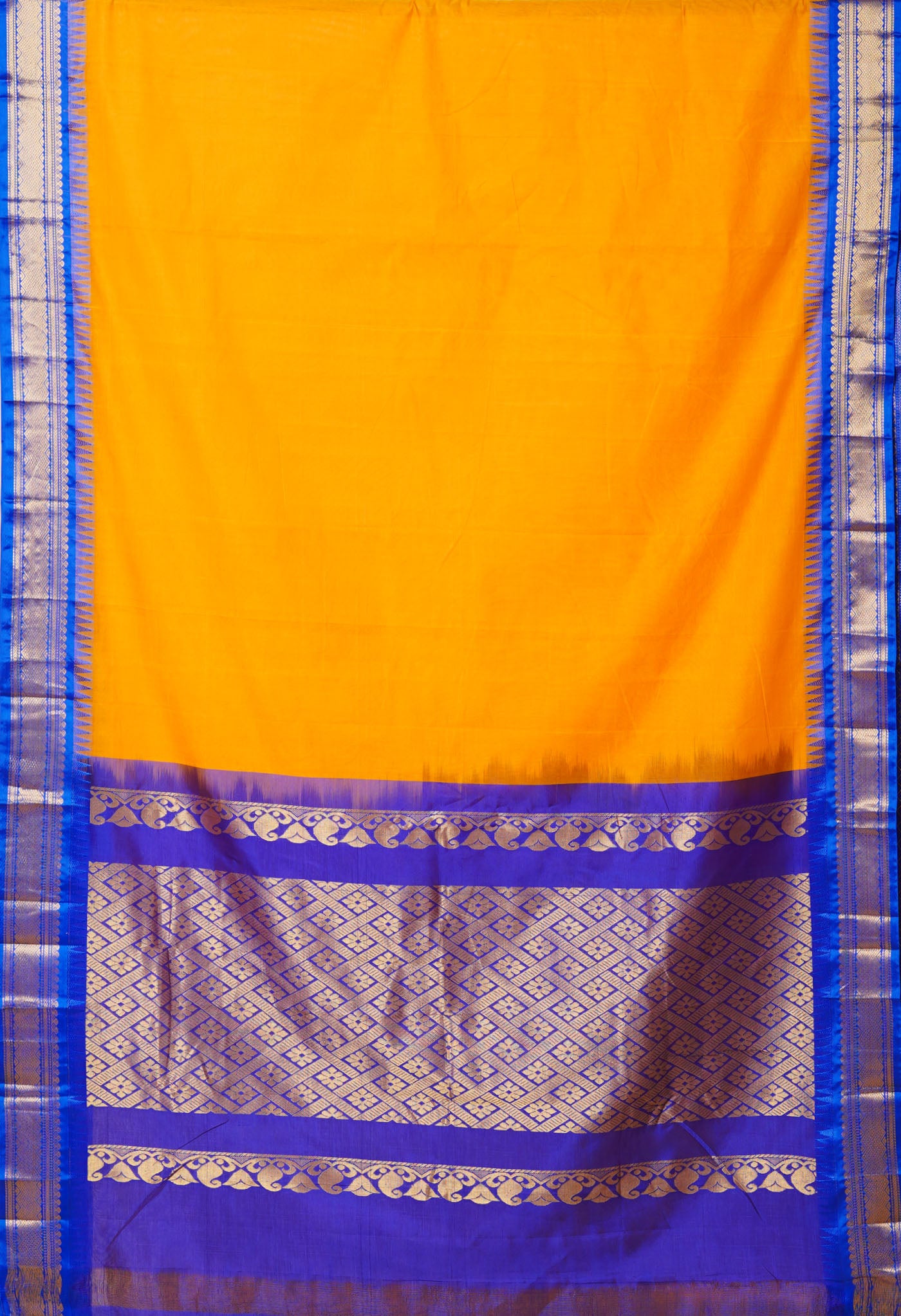 Turmeric Yellow Pure Handloom Gadwal Cotton Saree-UNM79936