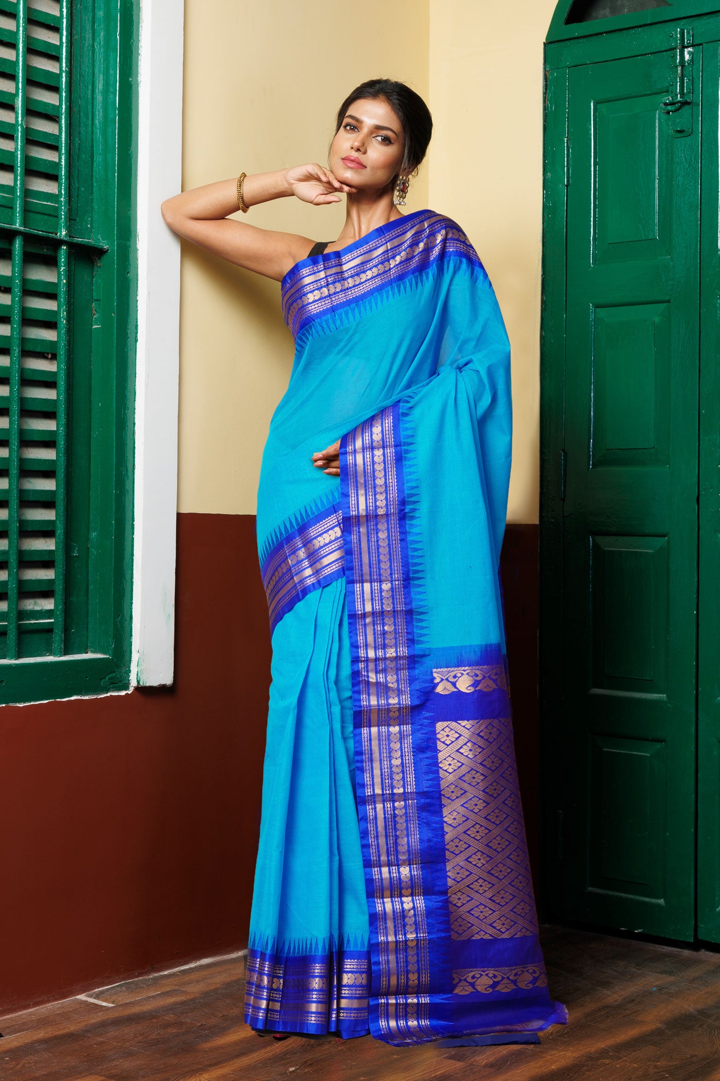 Blue Pure Handloom Gadwal Cotton Saree-UNM79941