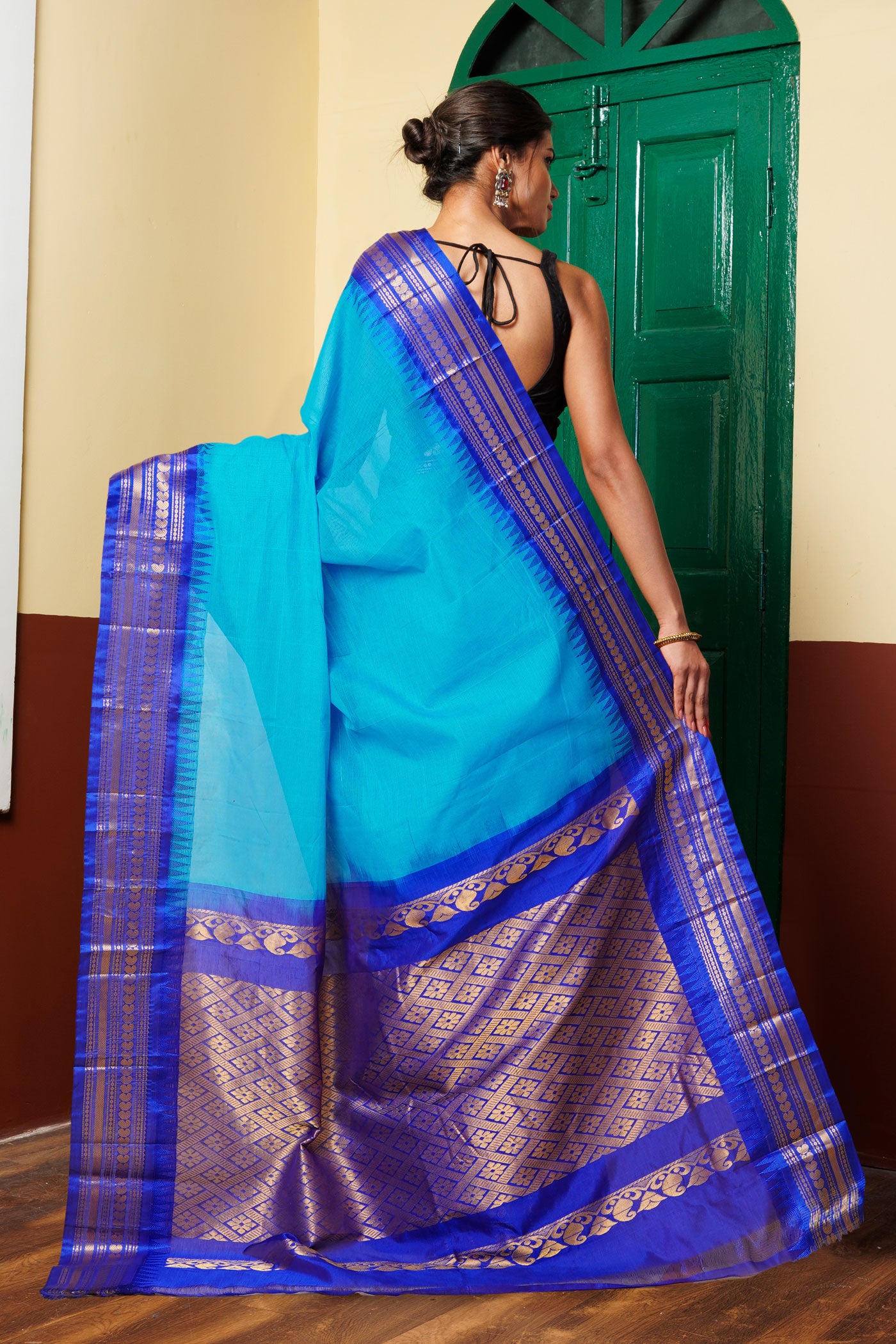 Blue Pure Handloom Gadwal Cotton Saree-UNM79941