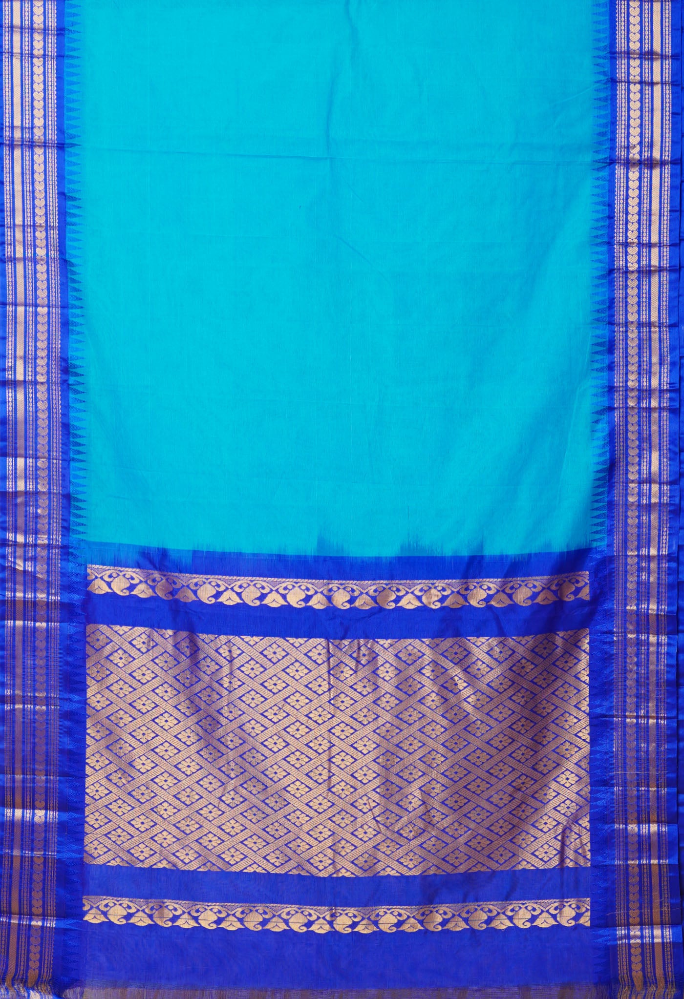 Blue Pure Handloom Gadwal Cotton Saree-UNM79941