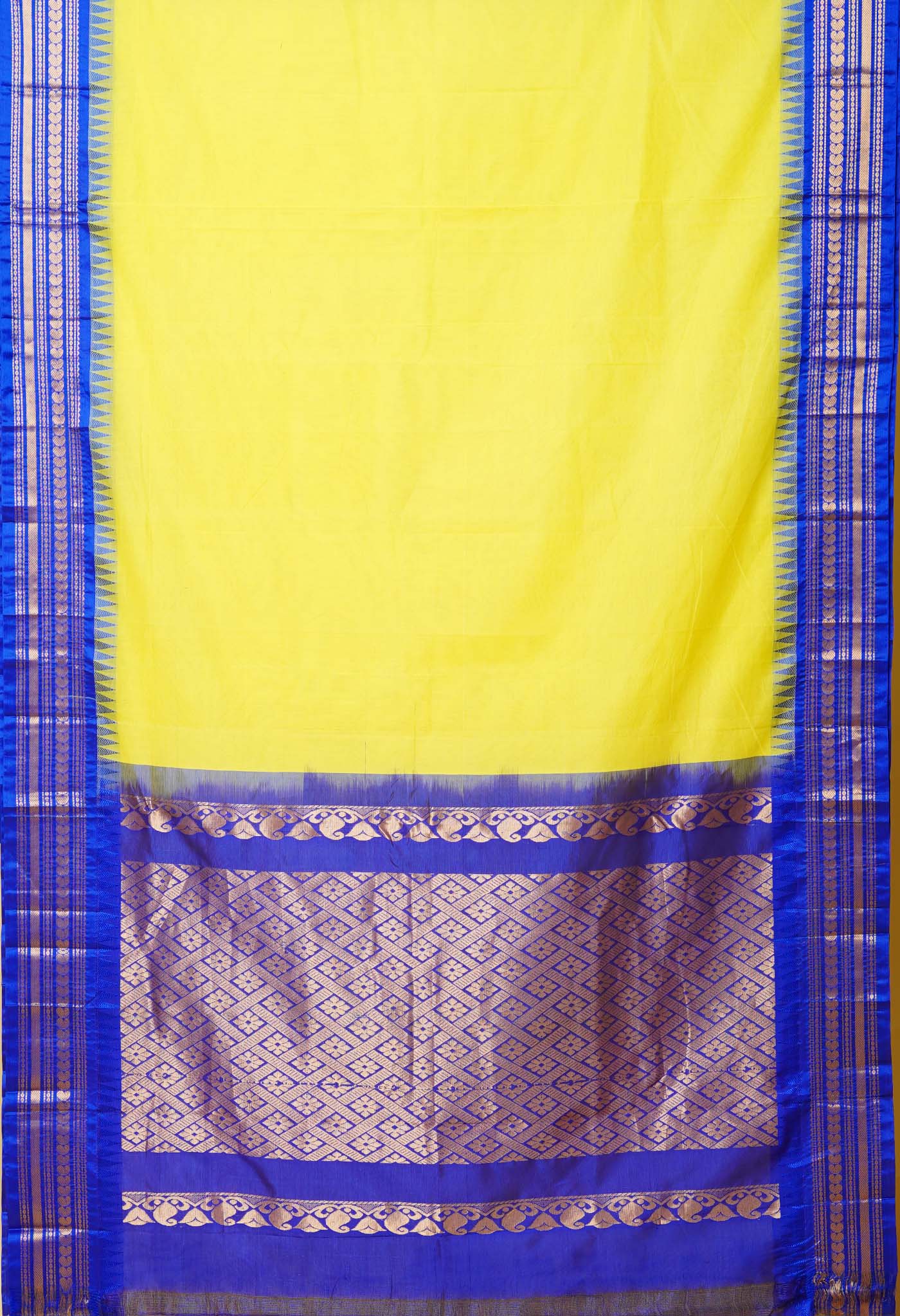 Lemon Yellow Pure Handloom Gadwal Cotton Saree-UNM79945